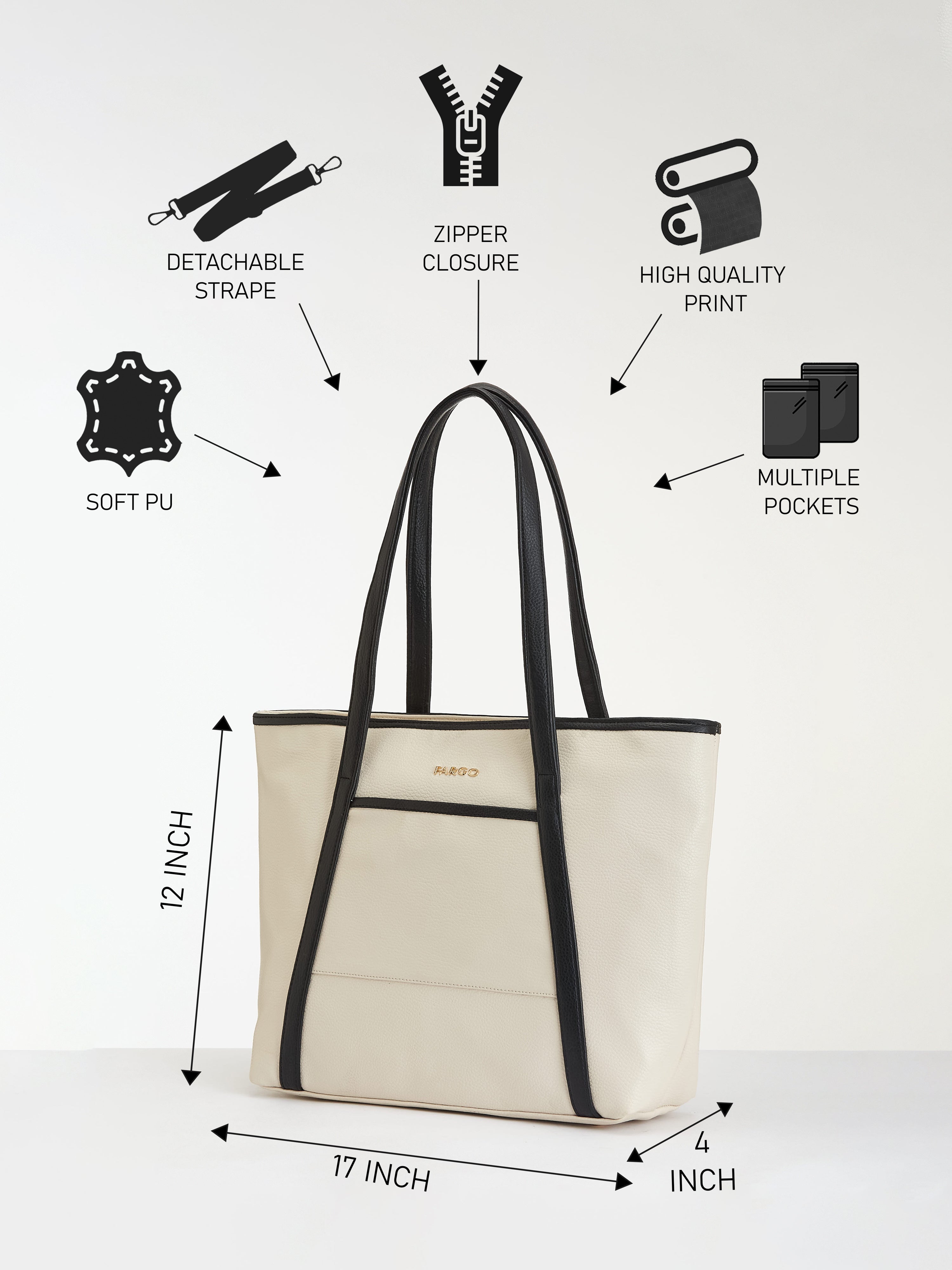 Axis Ivory-Black Tote for Women