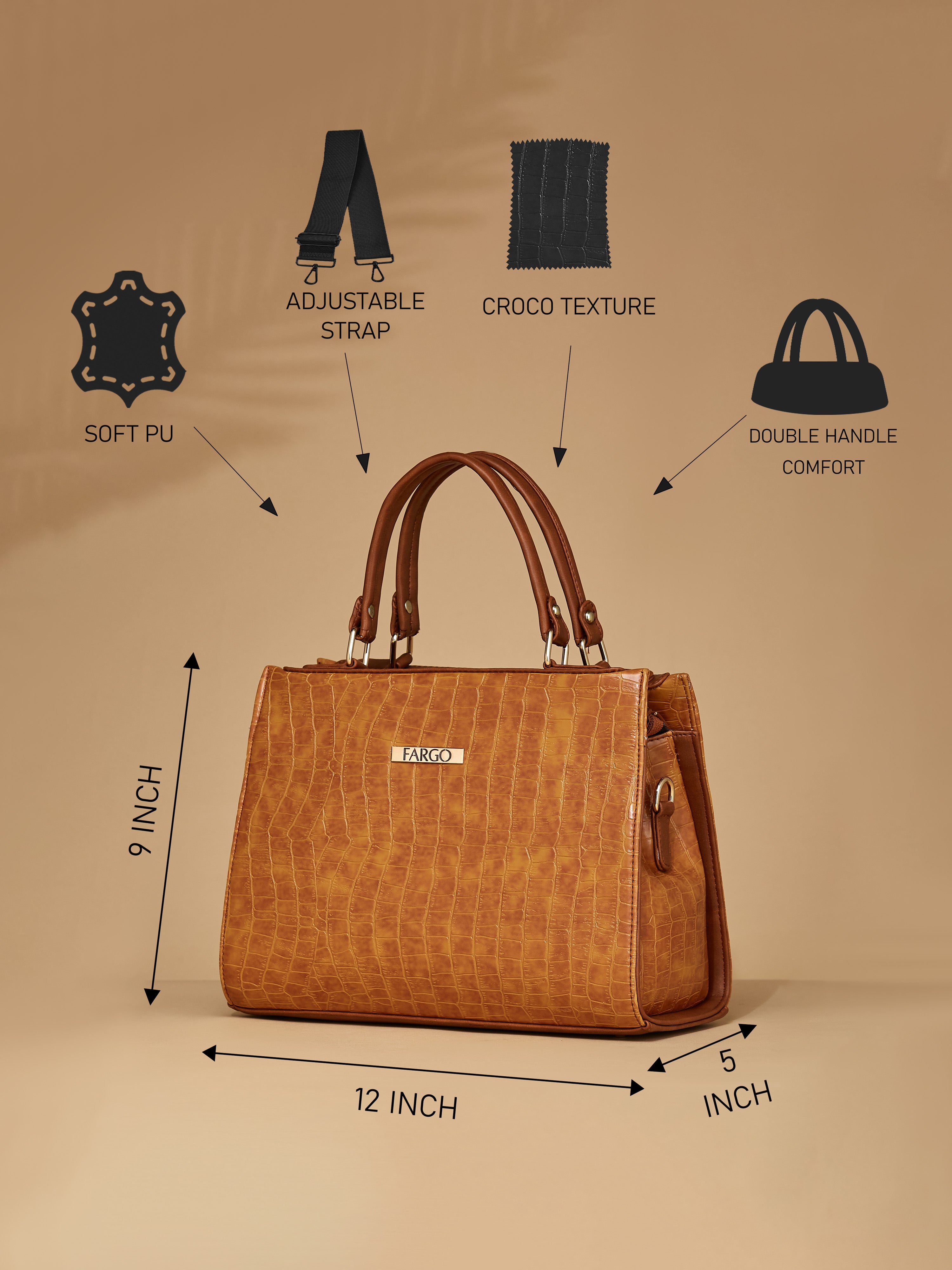 Croco Vegan Leather Tan Women's Handbag