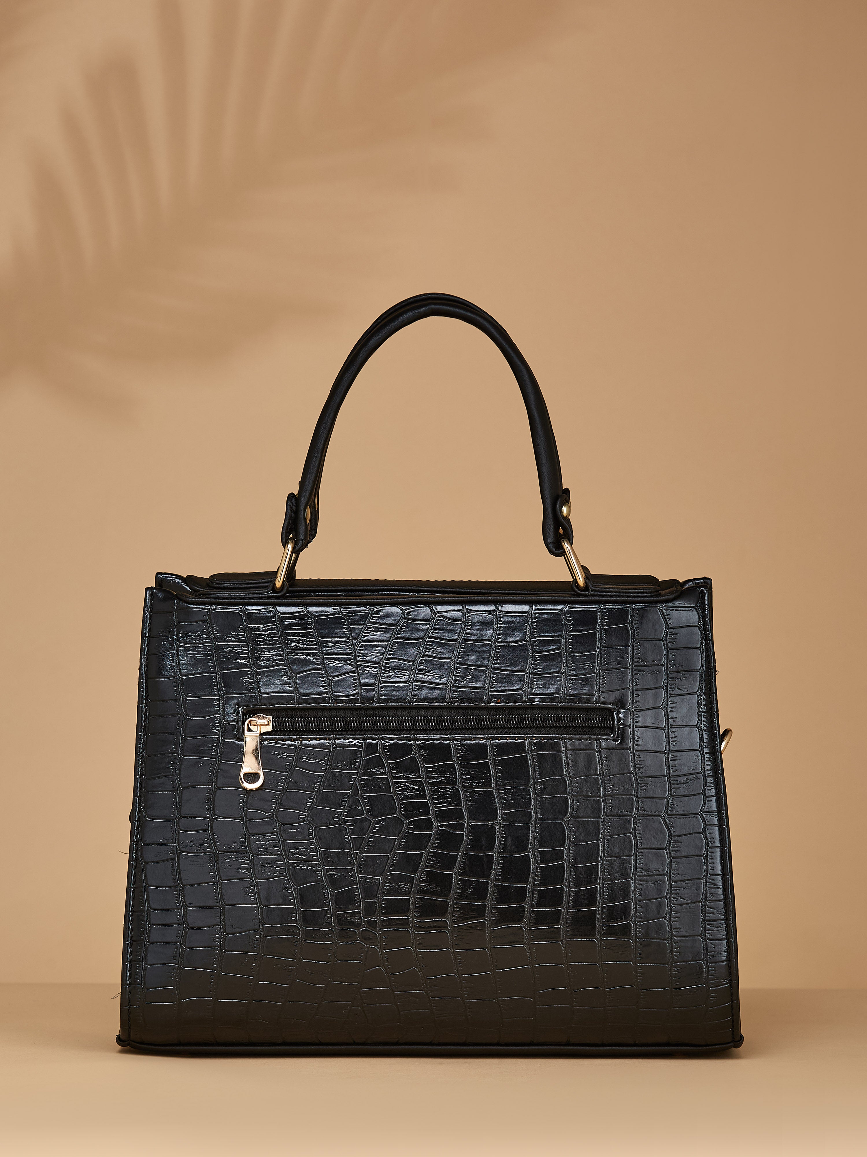 Croco Vegan Leather Black Women's Handbag