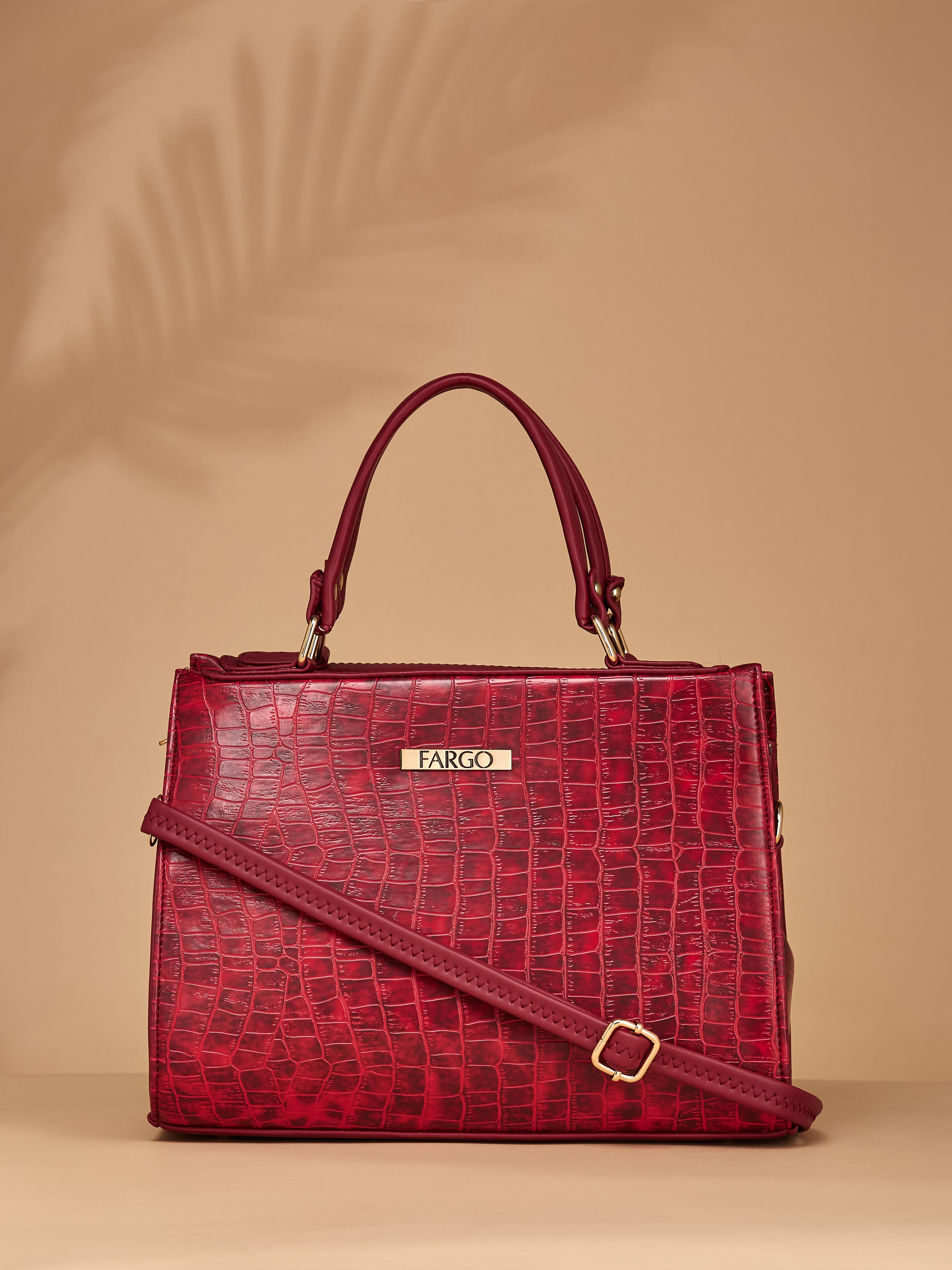 Croco Vegan Leather Maroon Women's Handbag