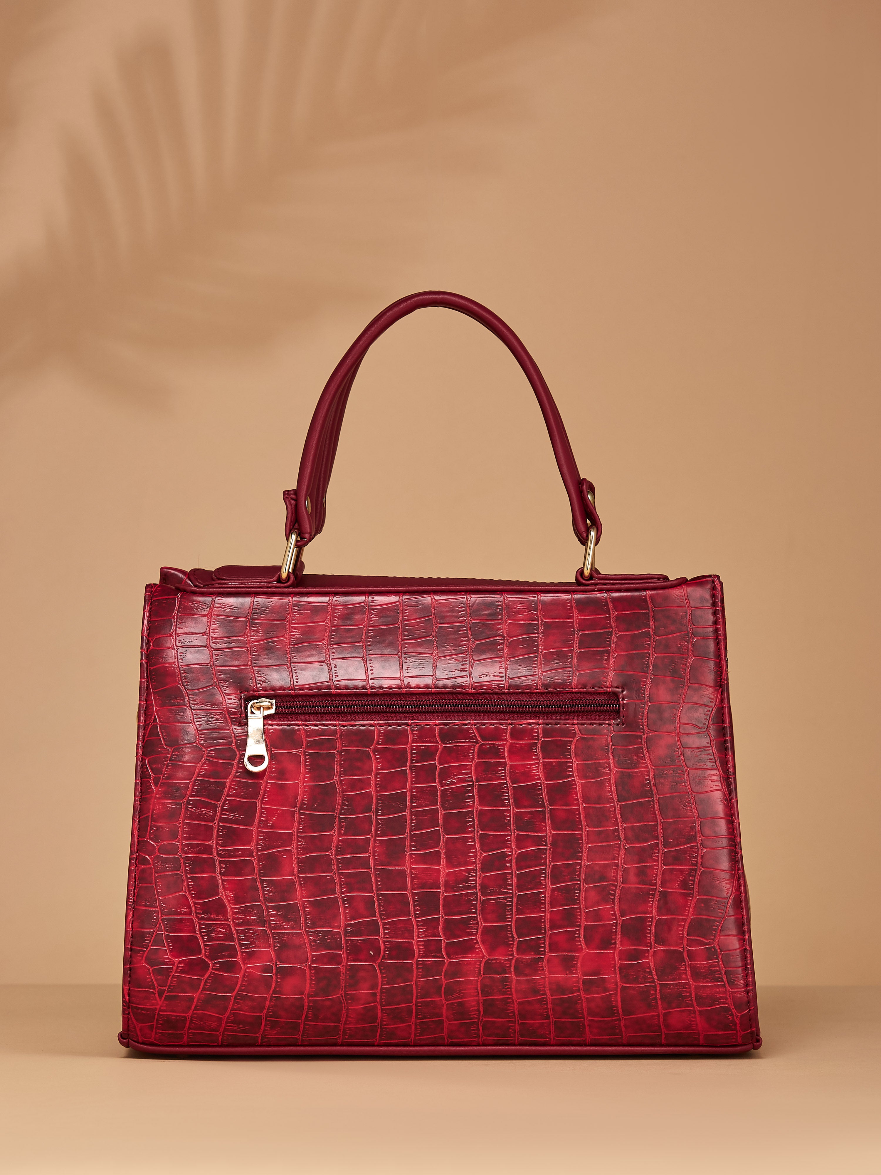 Croco Vegan Leather Maroon Women's Handbag