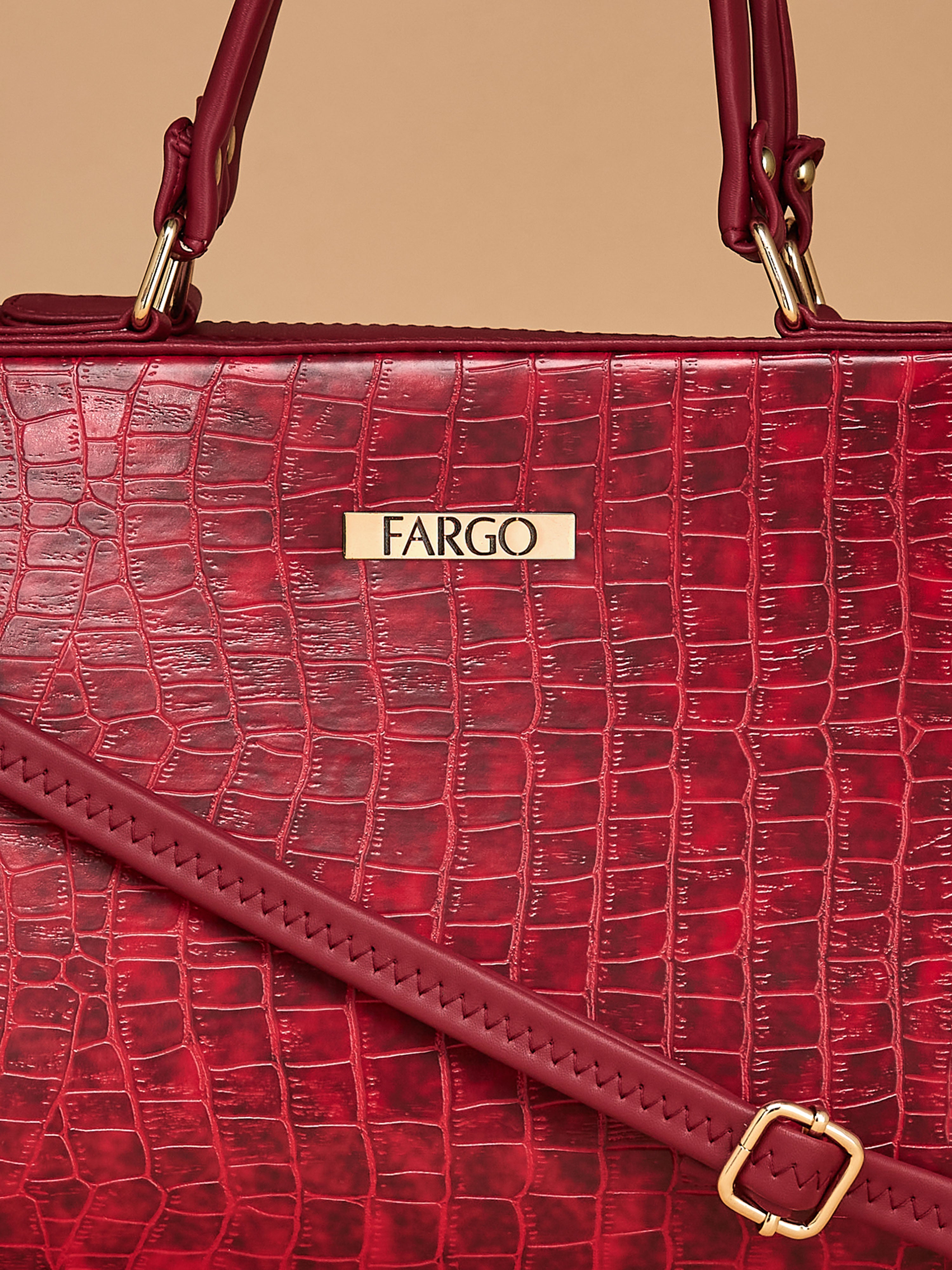 Croco Vegan Leather Maroon Women's Handbag