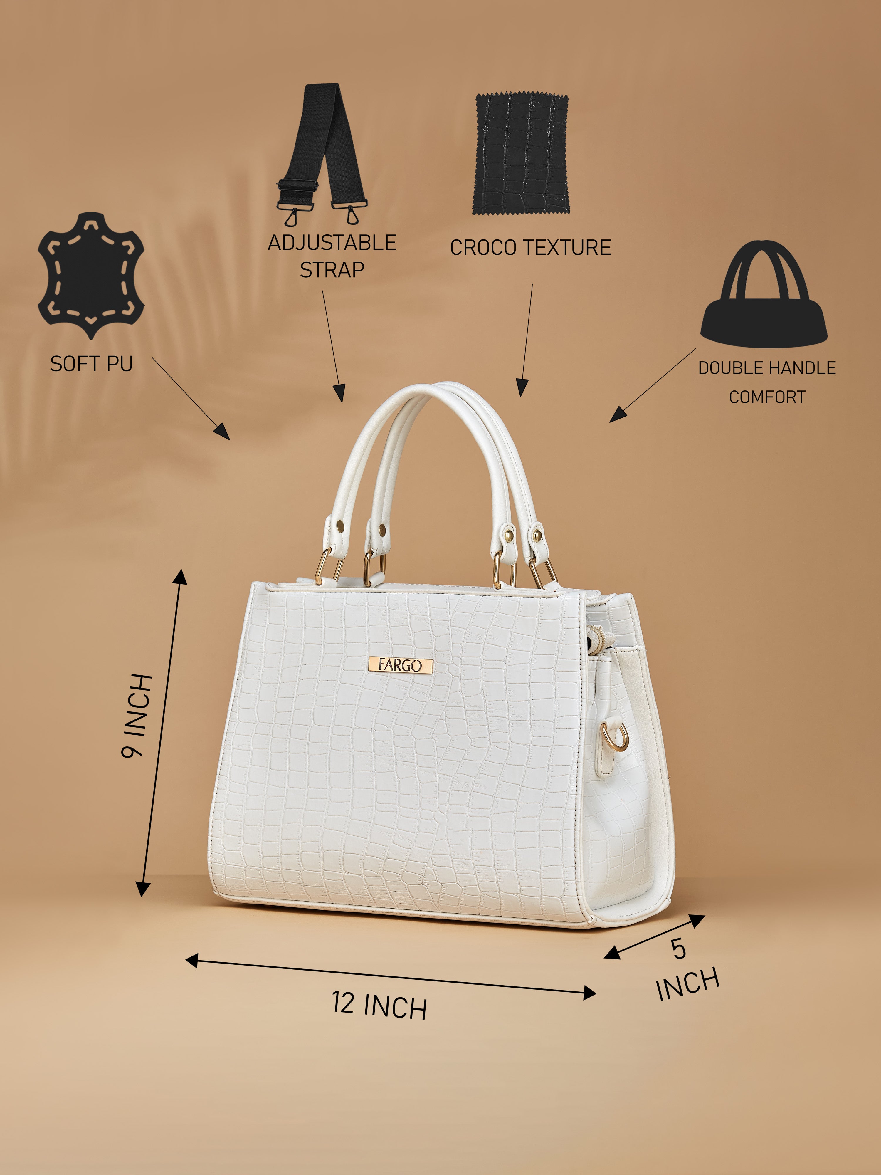 Croco Vegan Leather White Women's Handbag