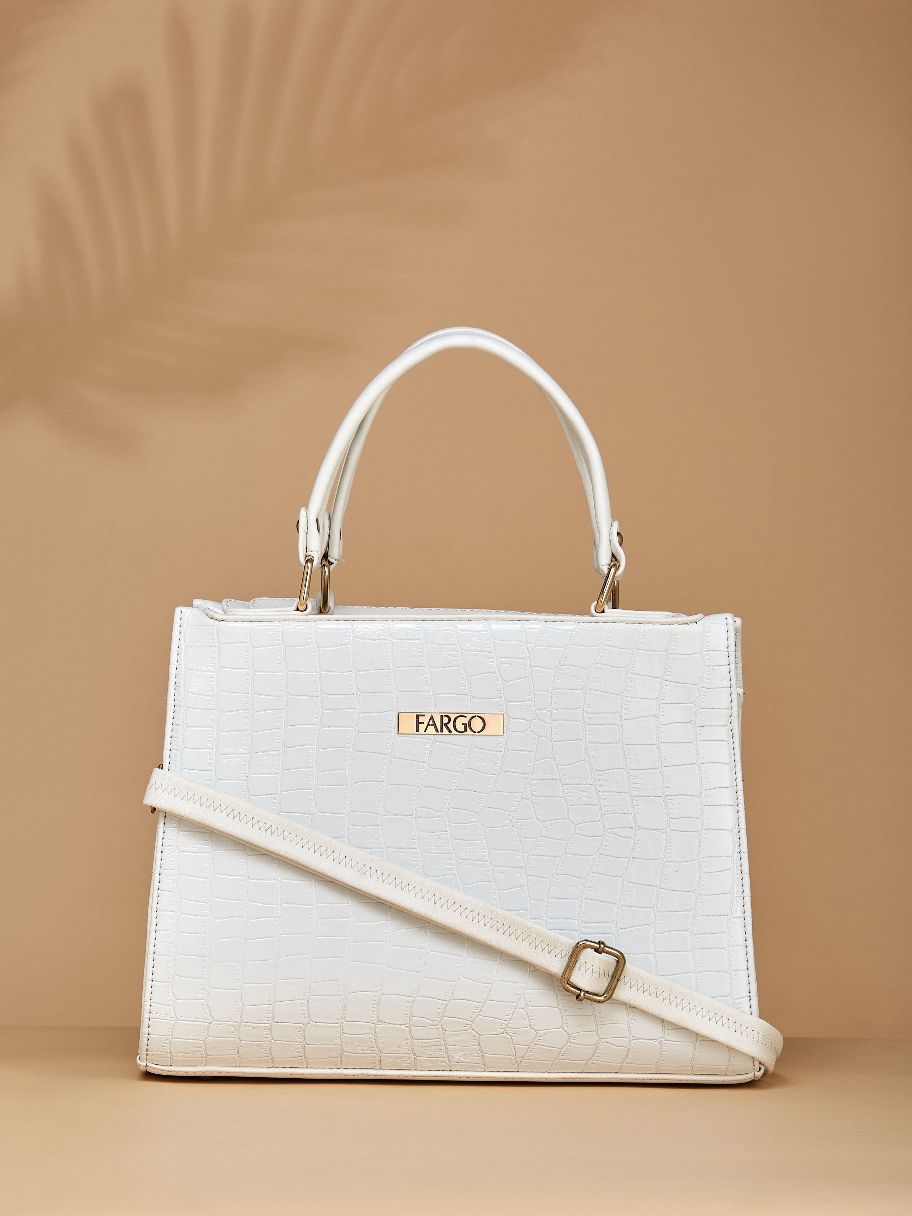Croco Vegan Leather White Women's Handbag