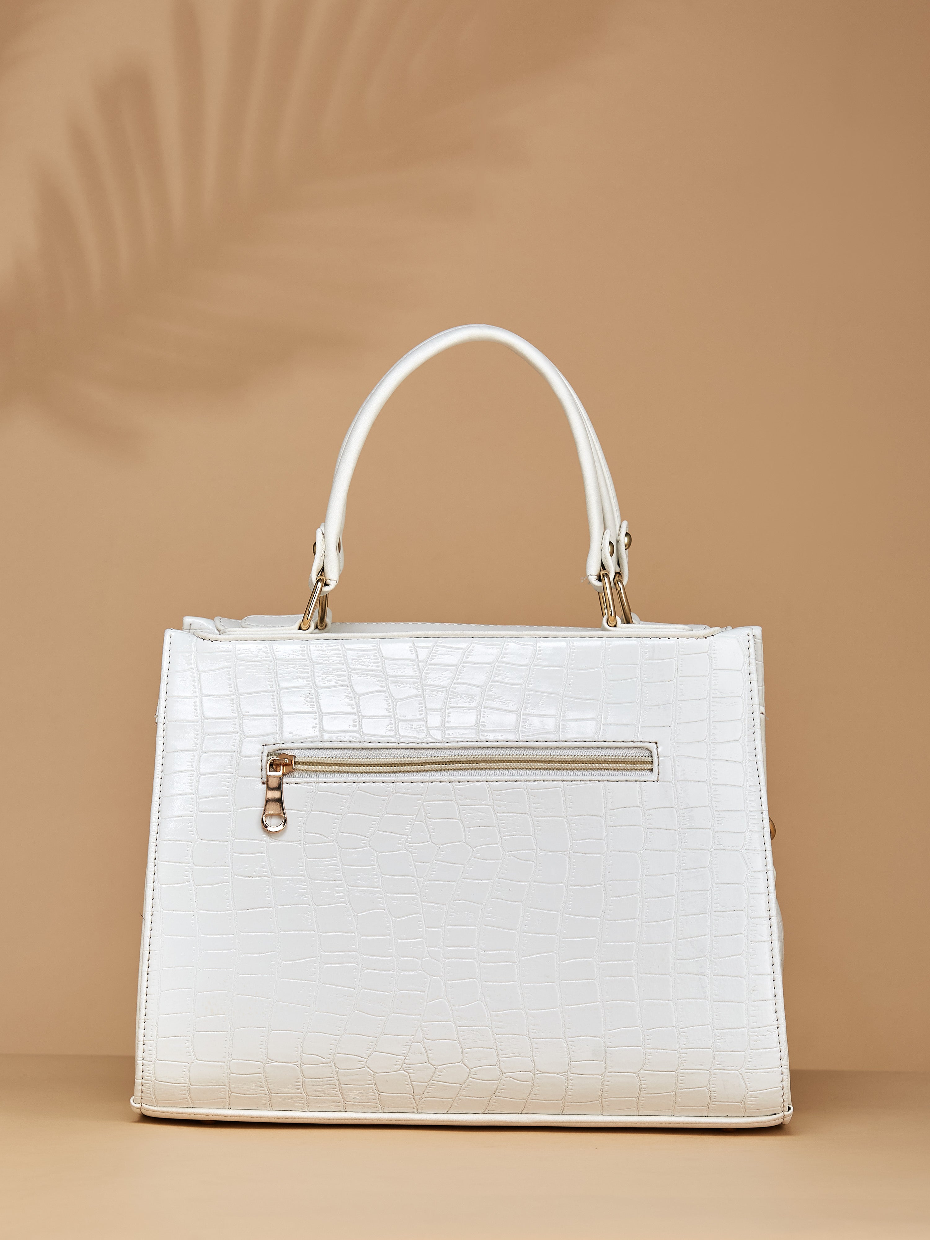 Croco Vegan Leather White Women's Handbag