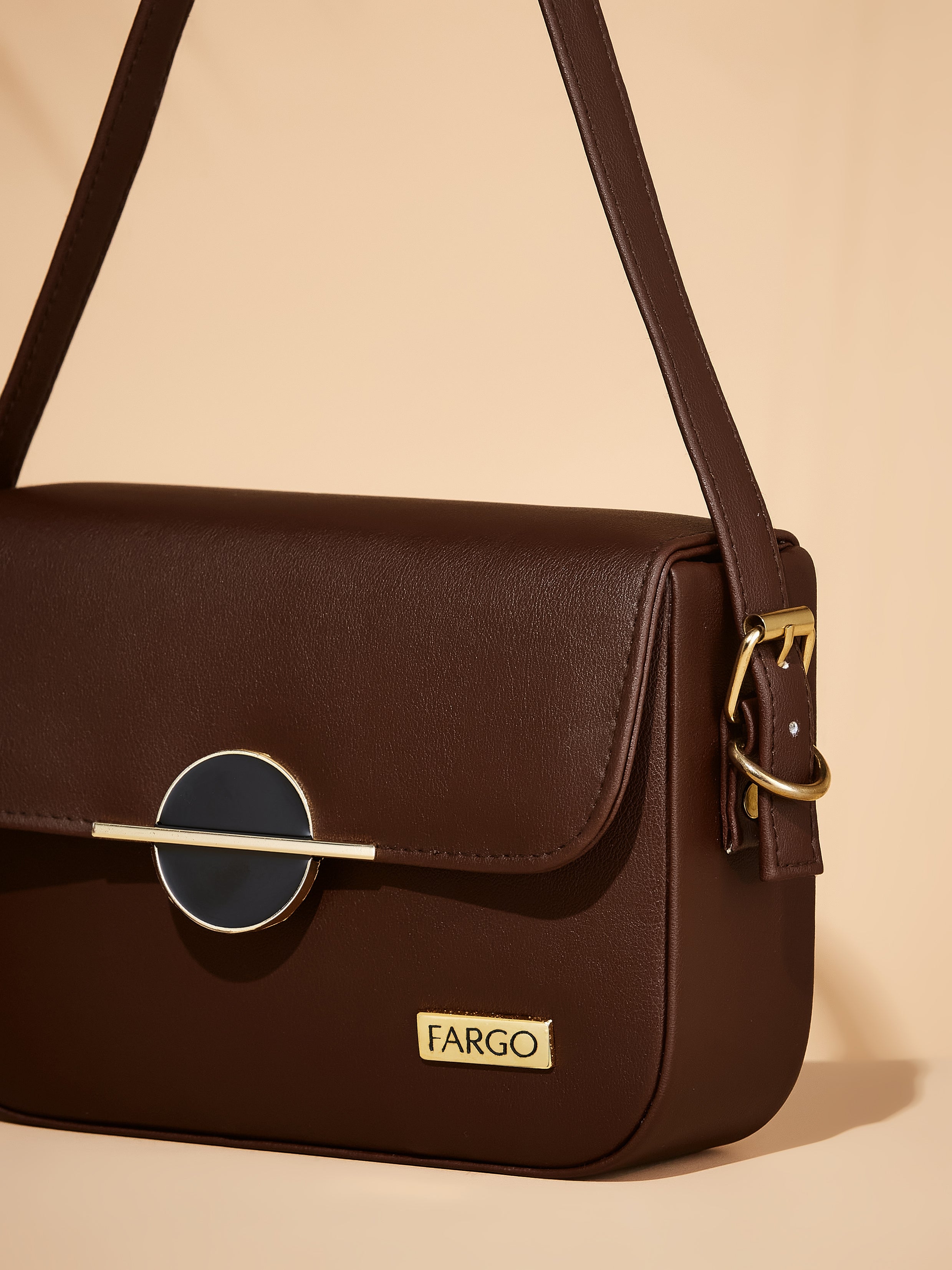 Vegan leather brown women's shoulder bag