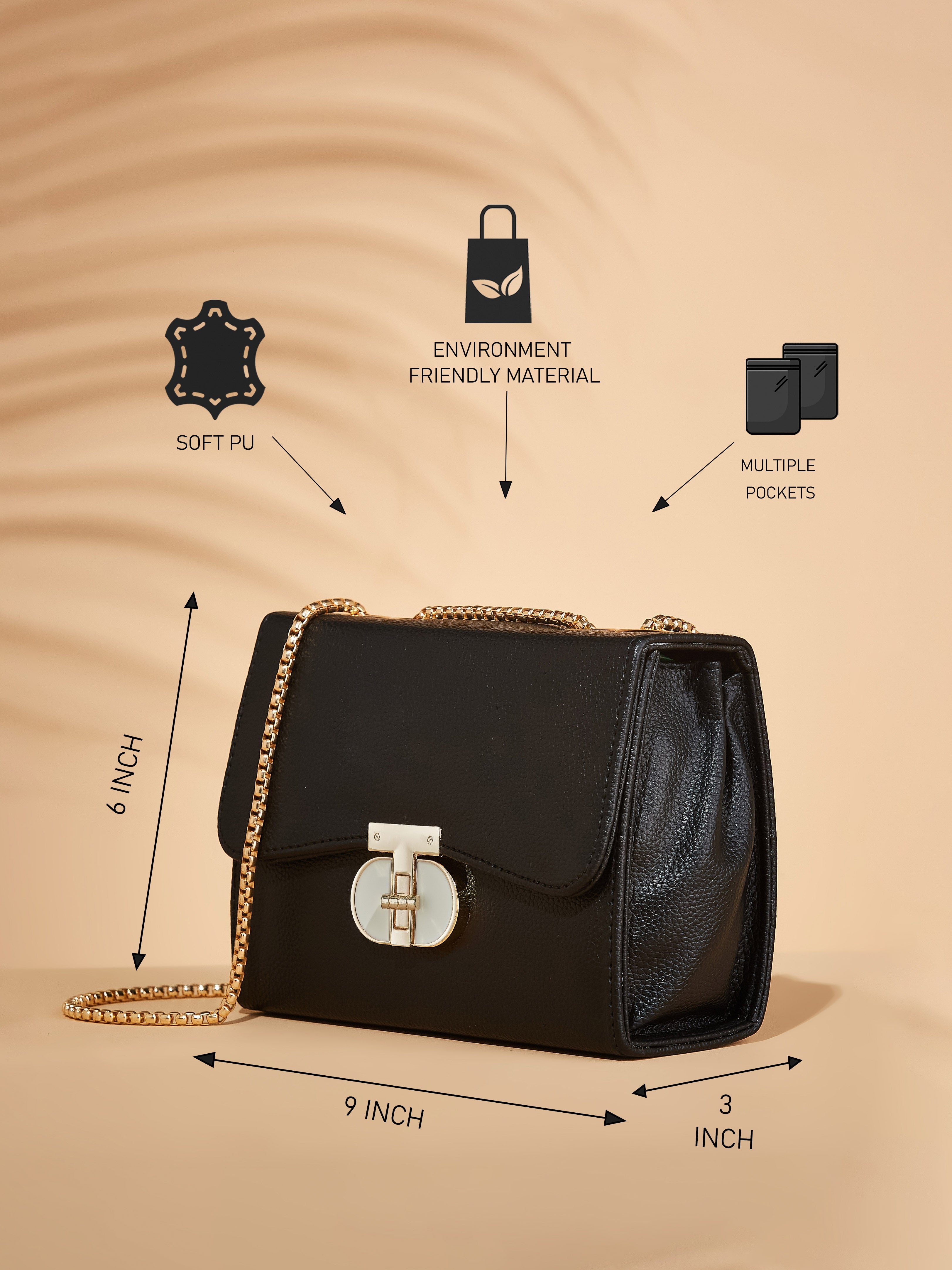 Vegan Leather Black Women's Shoulder Bag