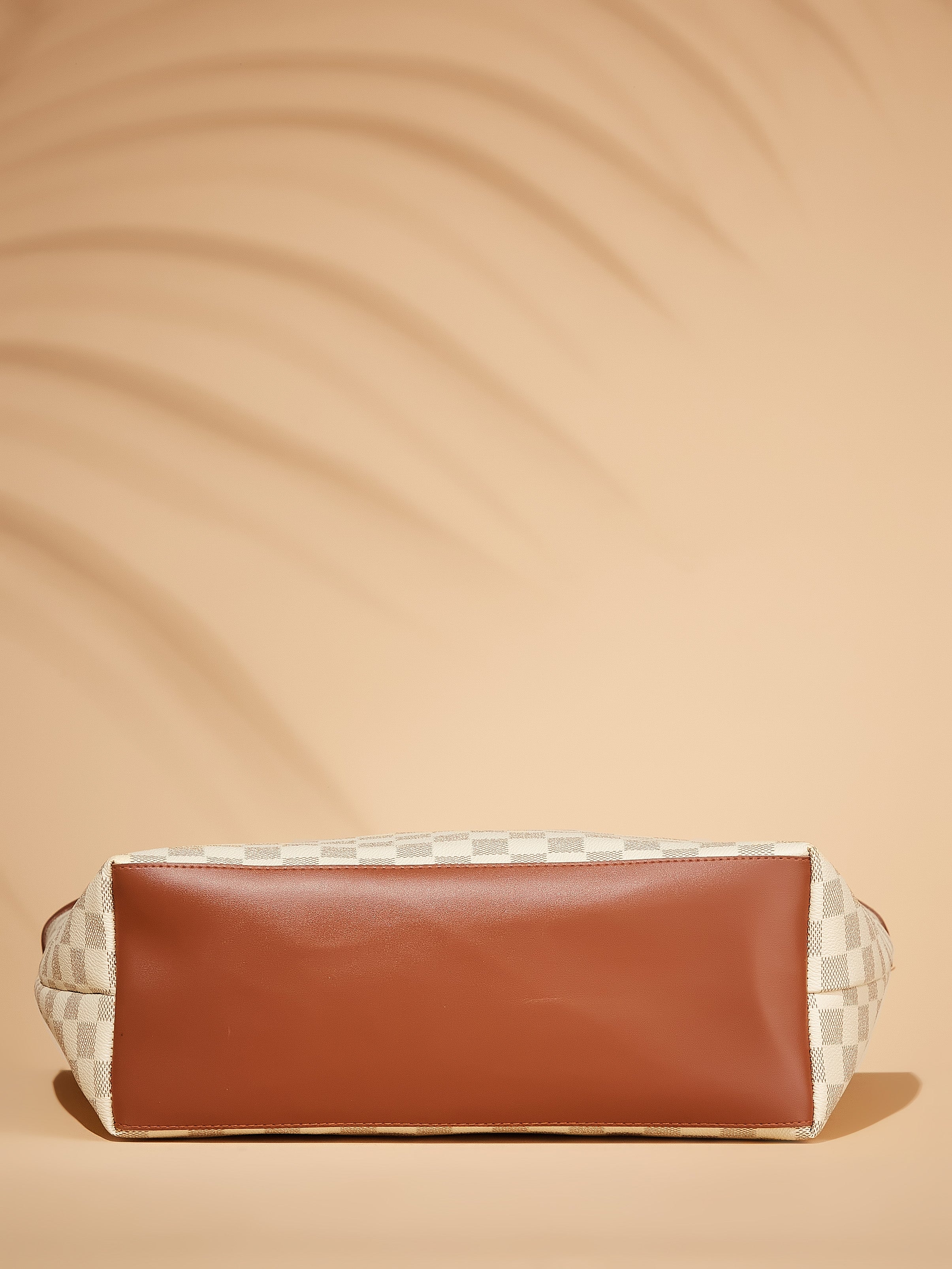 Checkered Vegan Leather Beige Women's Tote