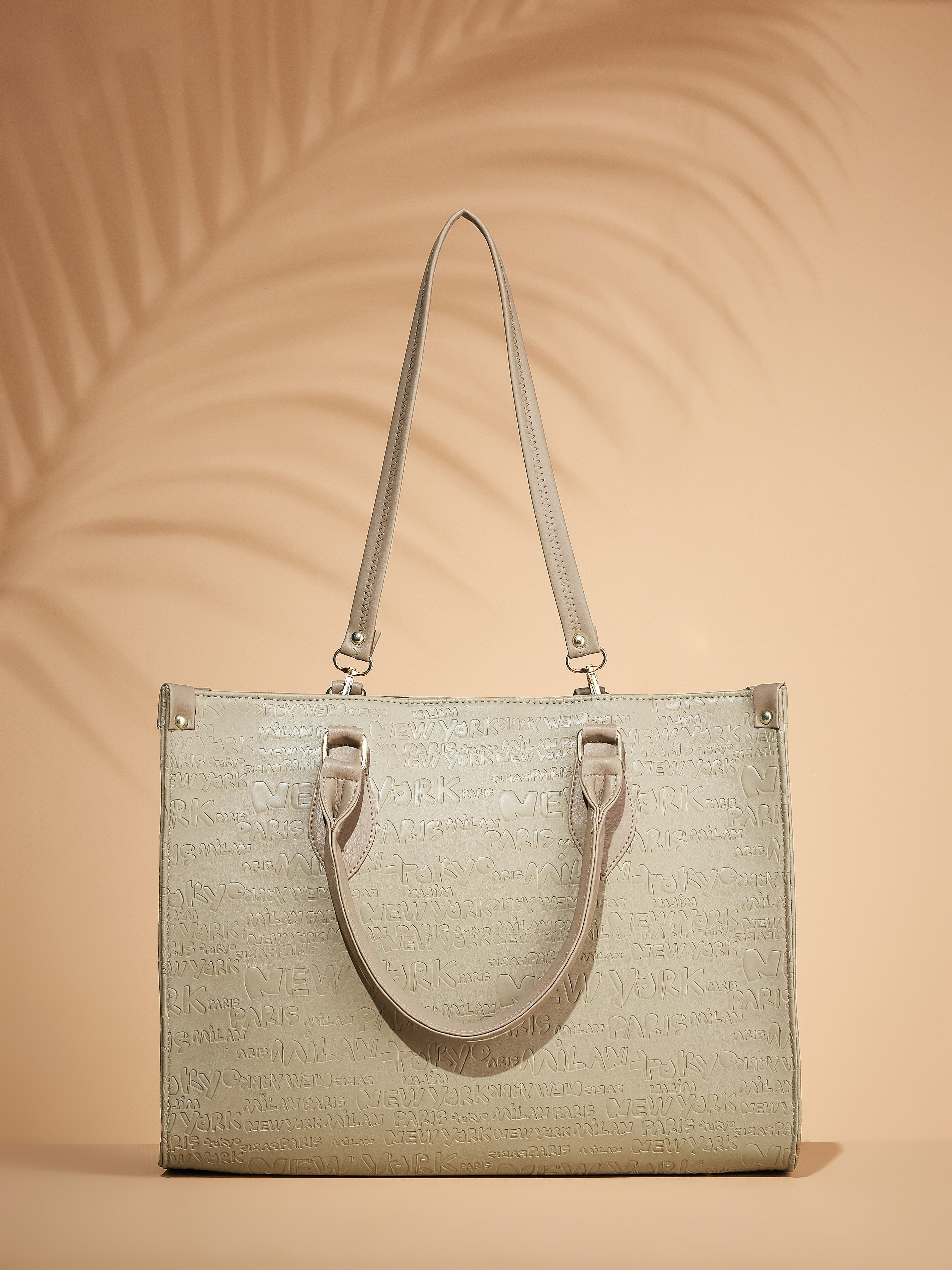 Vegan Leather Beige Women's Typography Tote