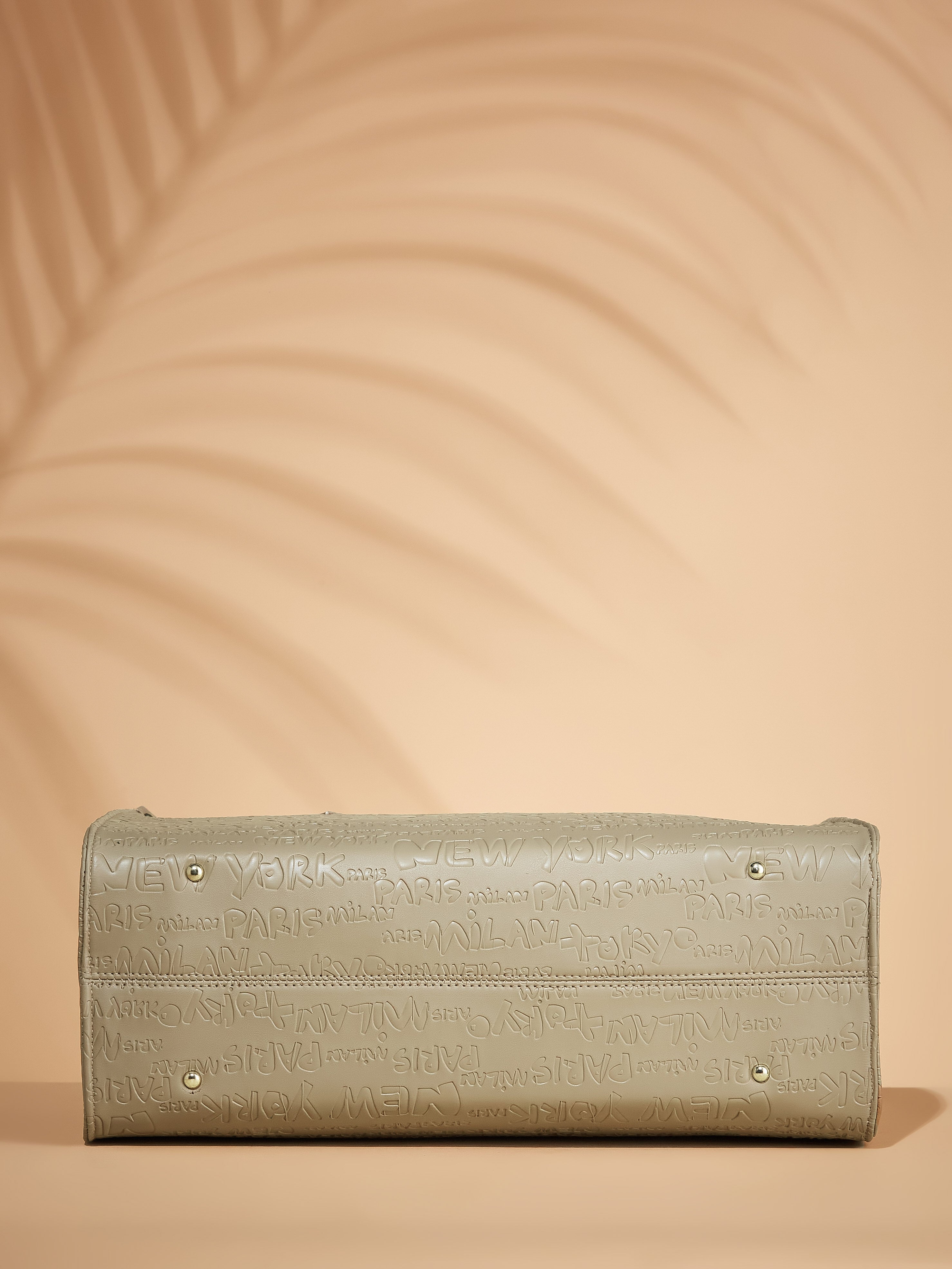 Vegan Leather Beige Women's Typography Tote