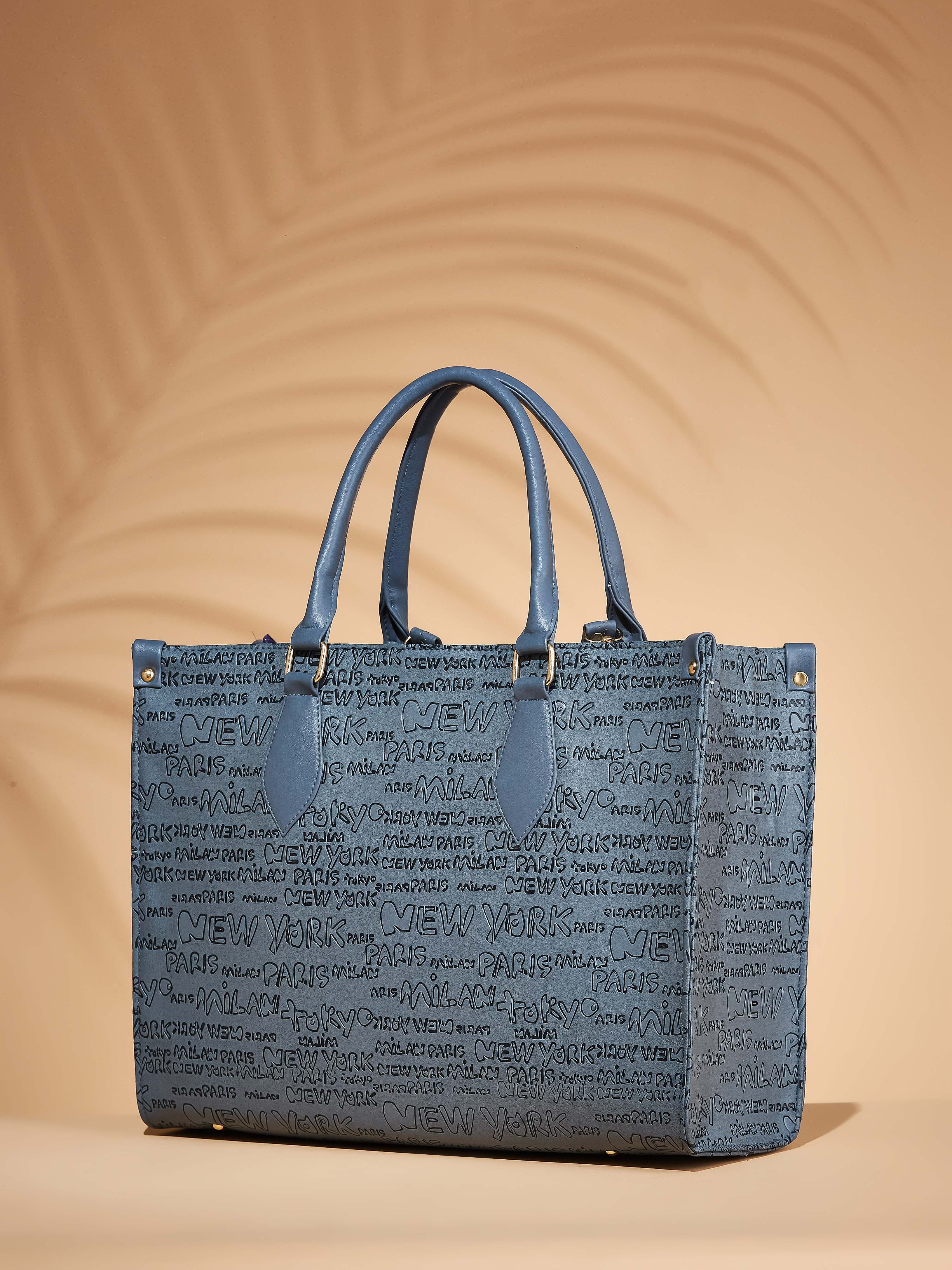 Vegan Leather Grey Women's Typography Tote