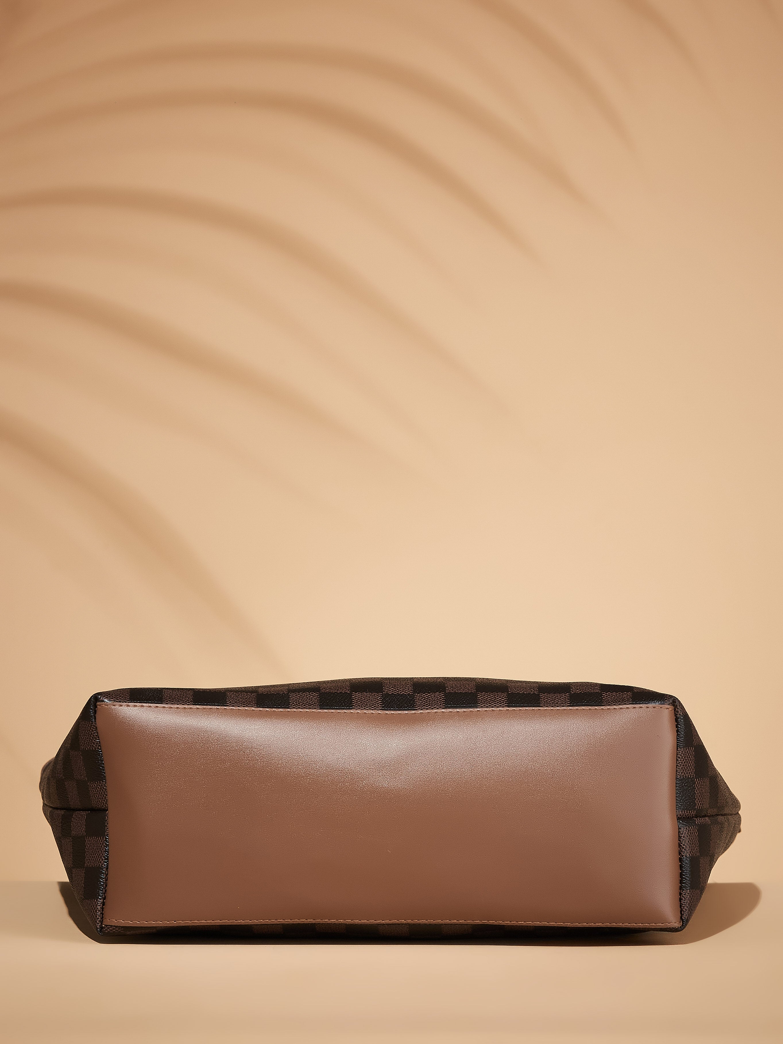 Checkered Vegan Leather Brown Women's Tote