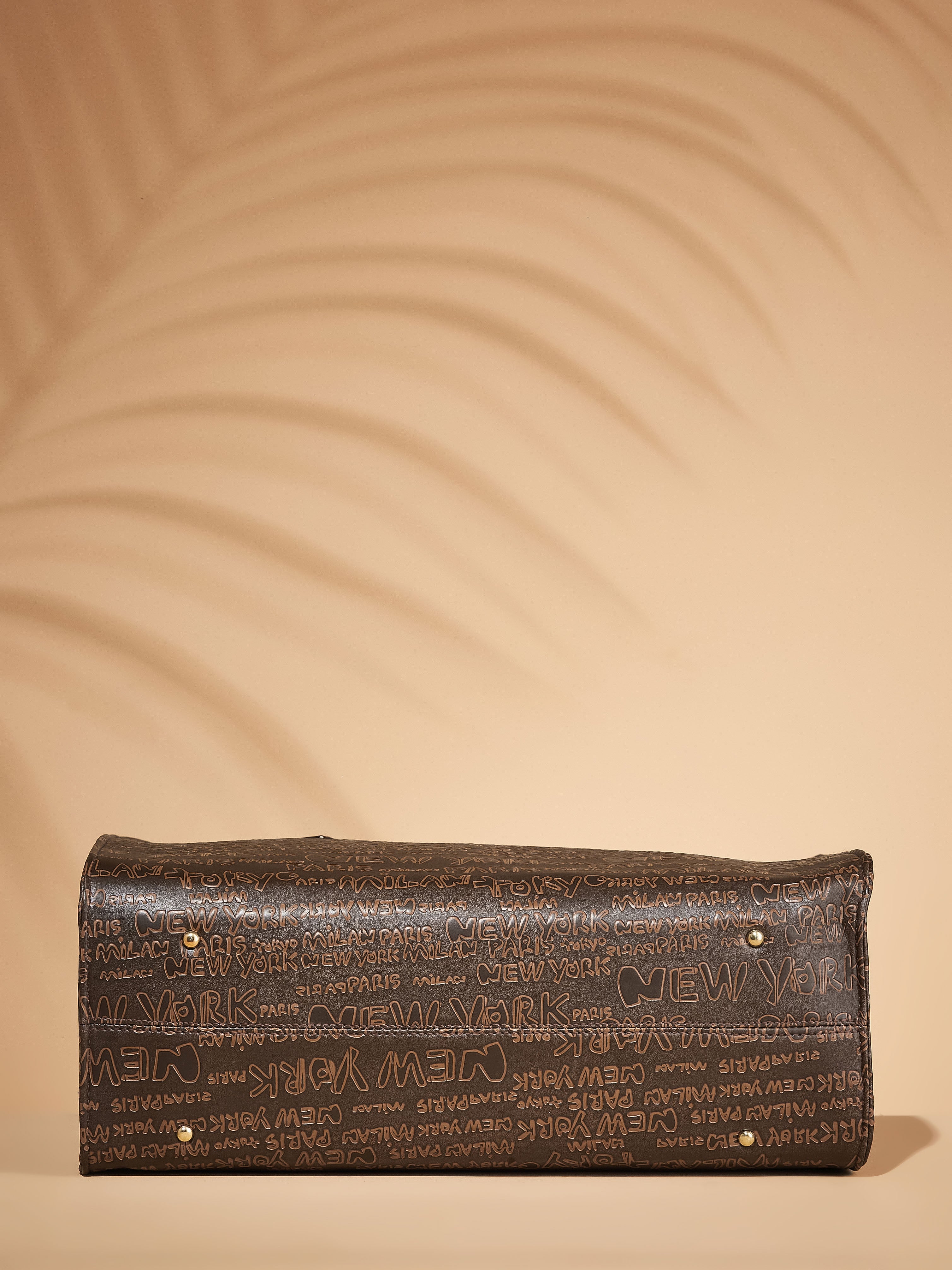 Vegan Leather Brown Women's Typography Tote