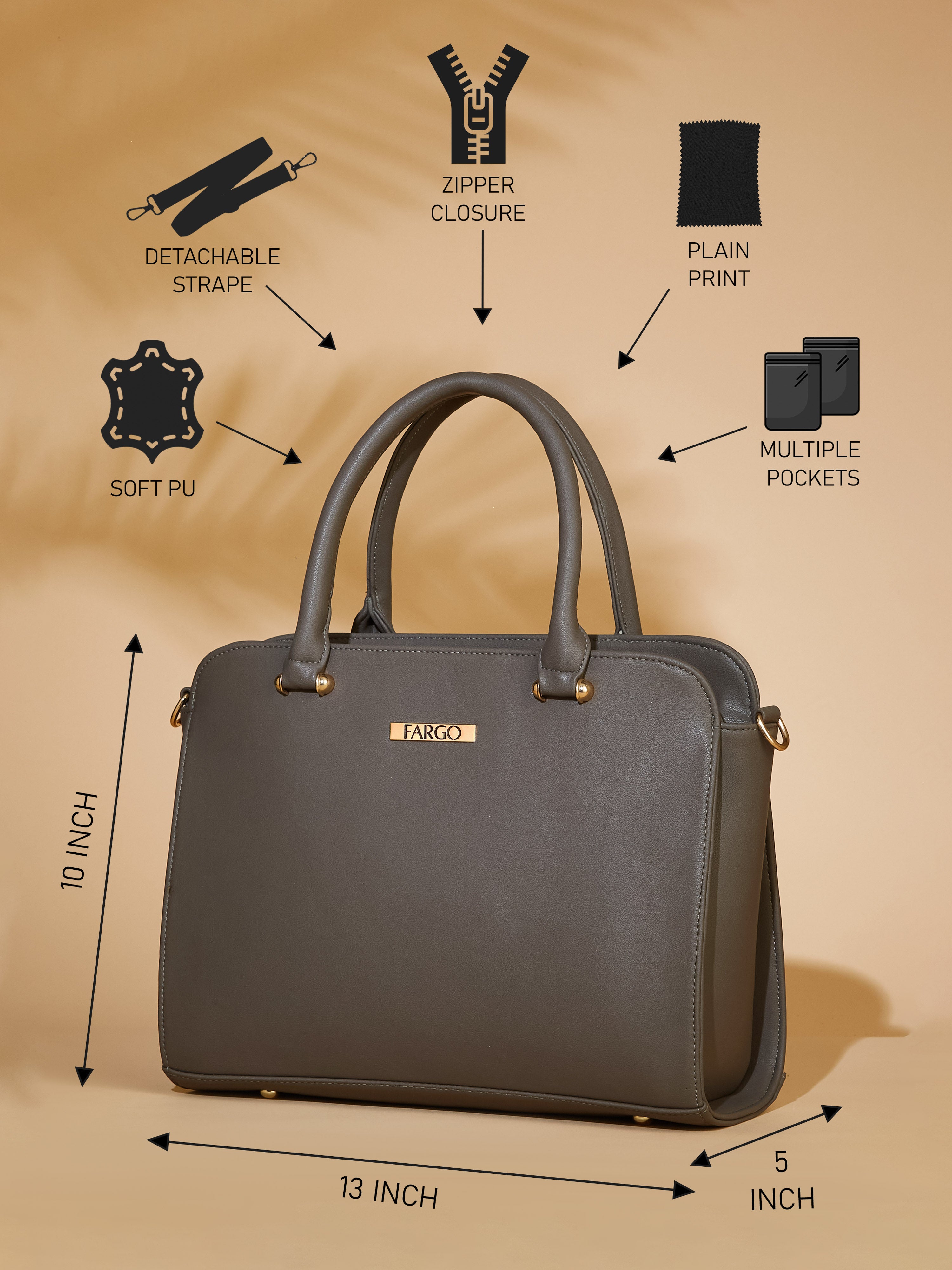 Vegan Leather Grey Women's Handbag