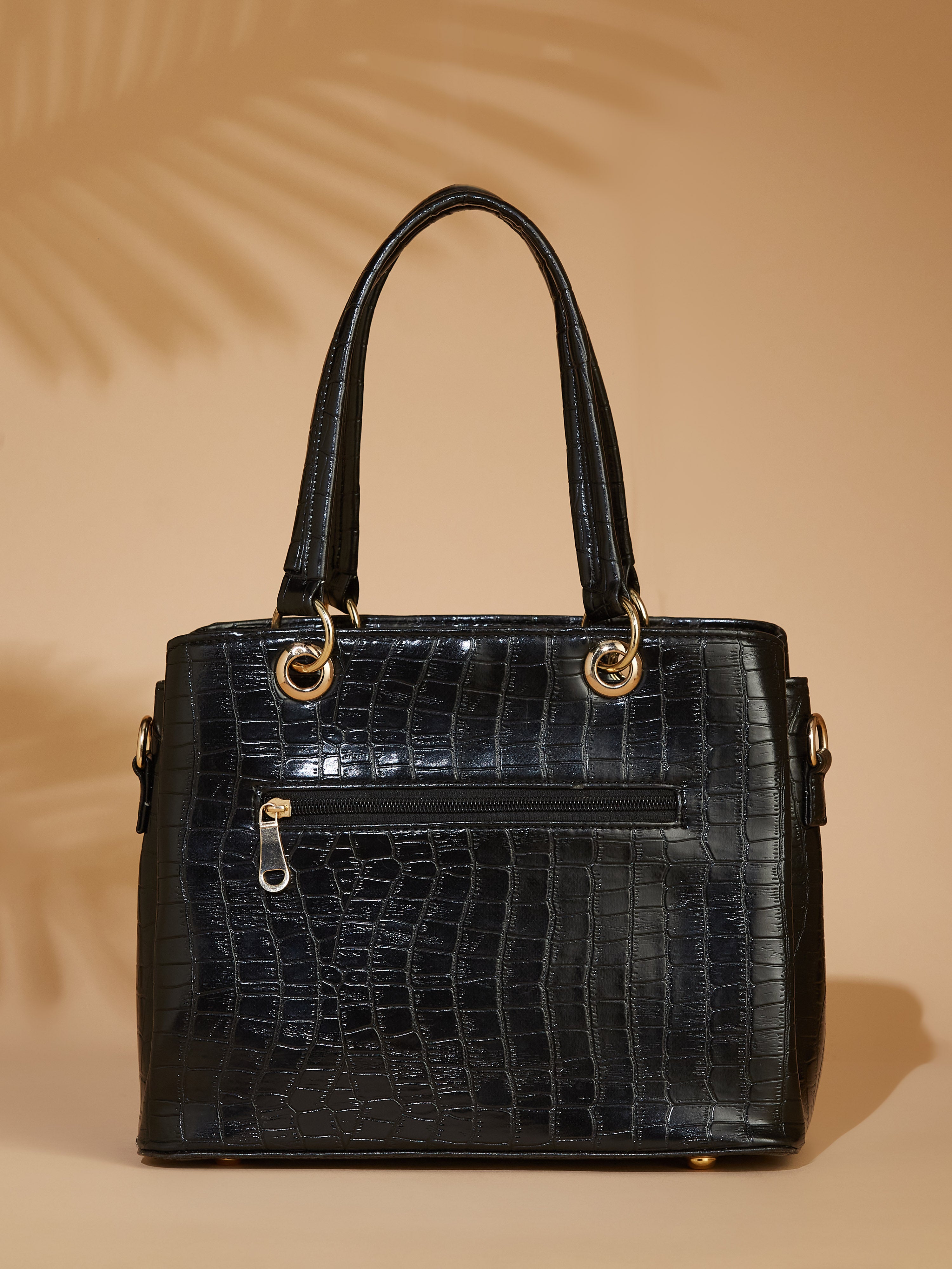 Croco Vegan Leather Black Women's Handbag