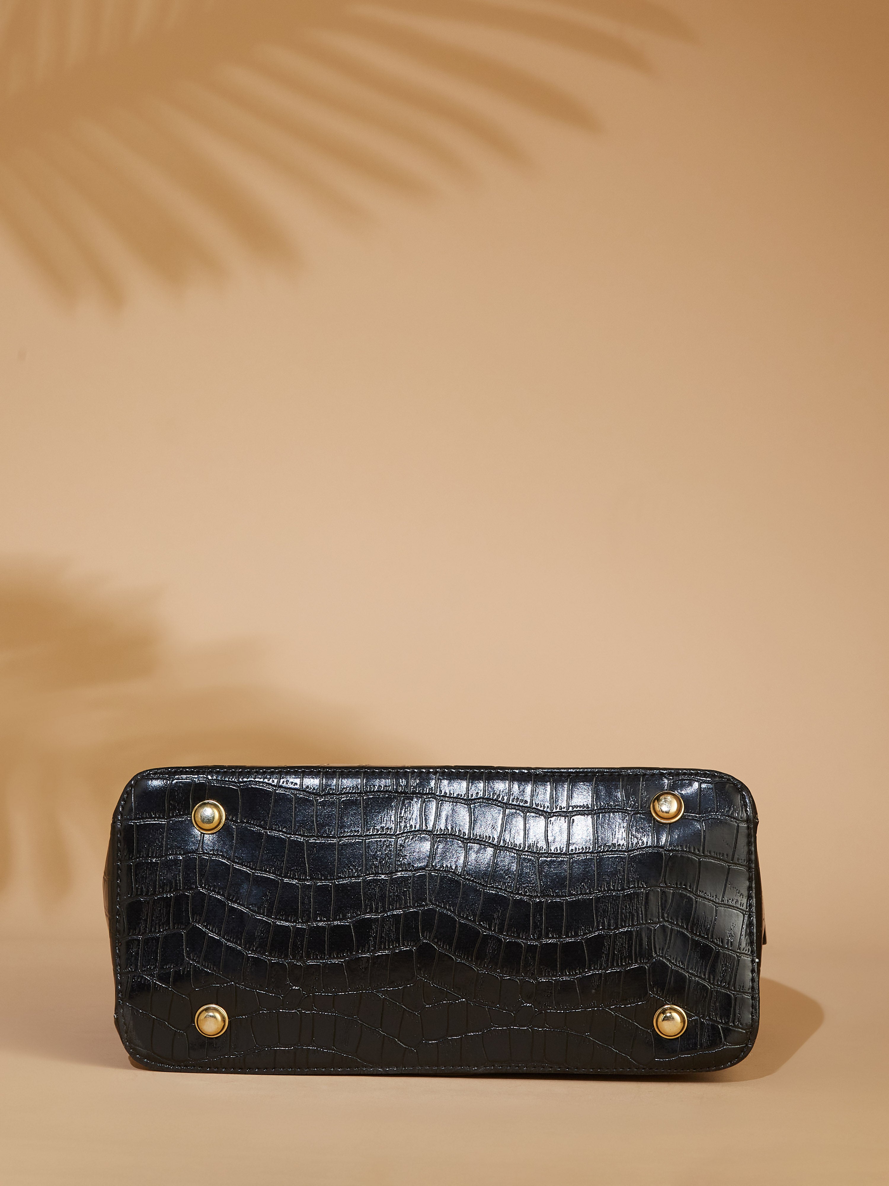 Croco Vegan Leather Black Women's Handbag