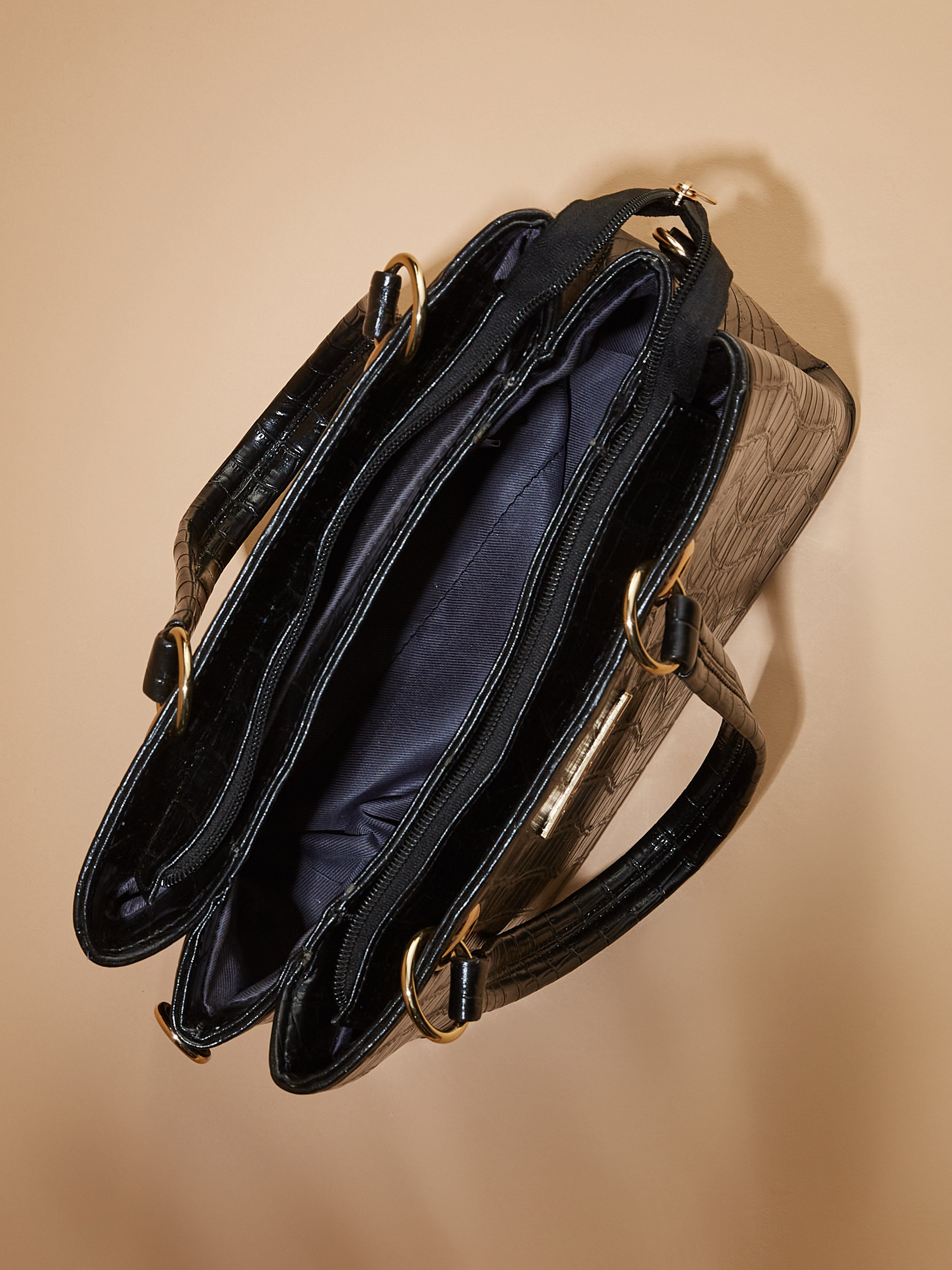 Croco Vegan Leather Black Women's Handbag