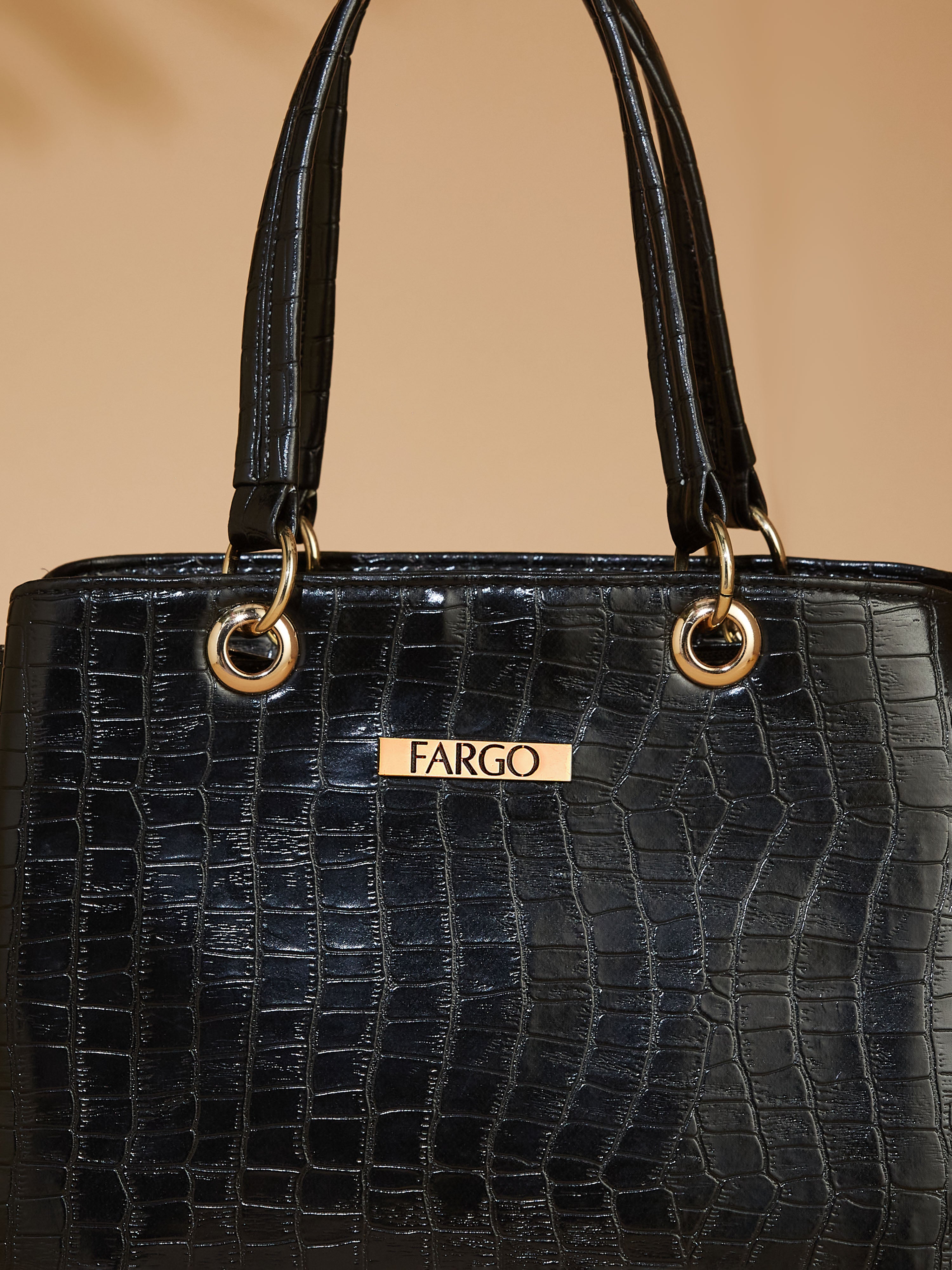 Croco Vegan Leather Black Women's Handbag