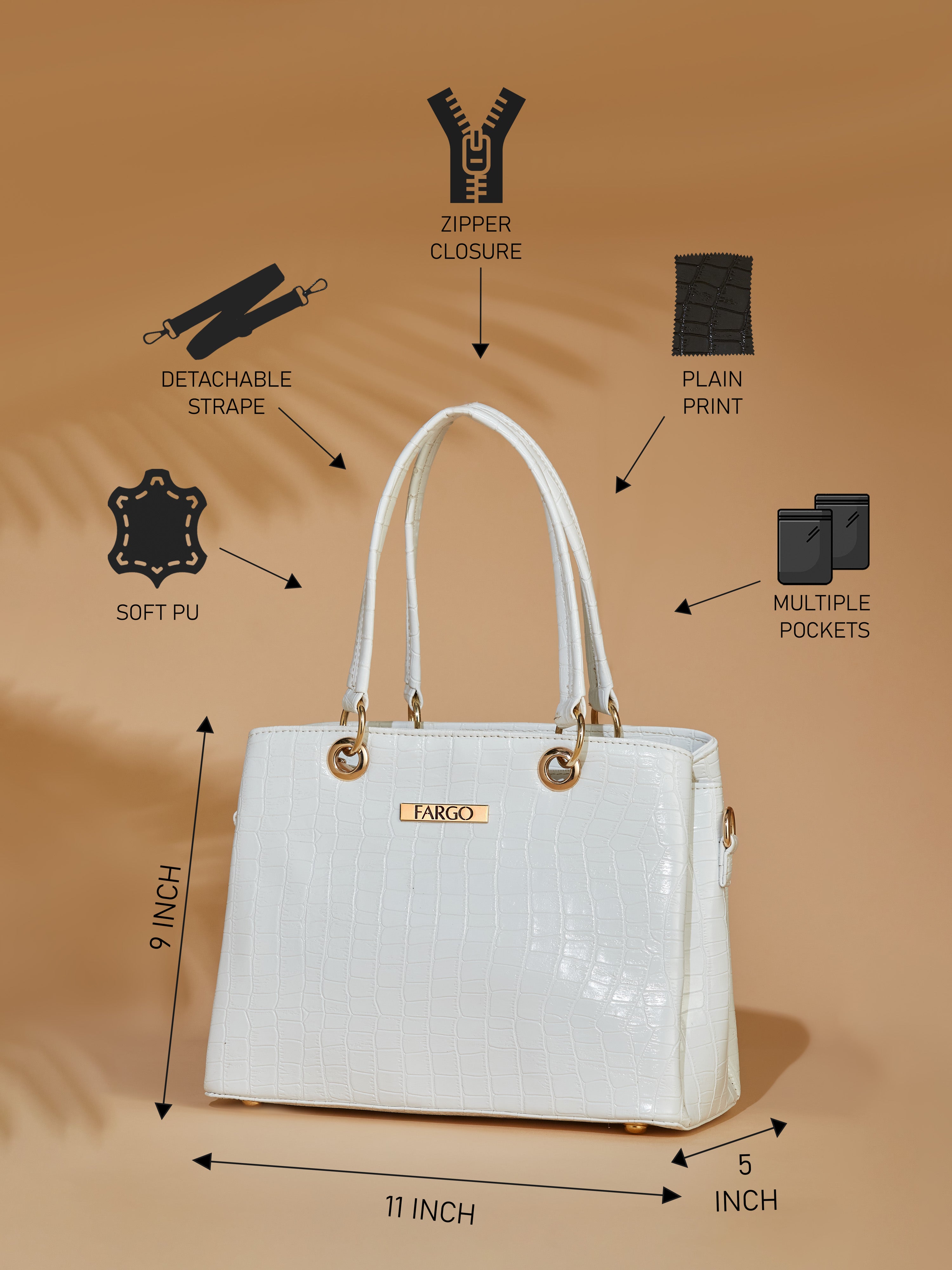 Vegan Leather White Women's Handbag