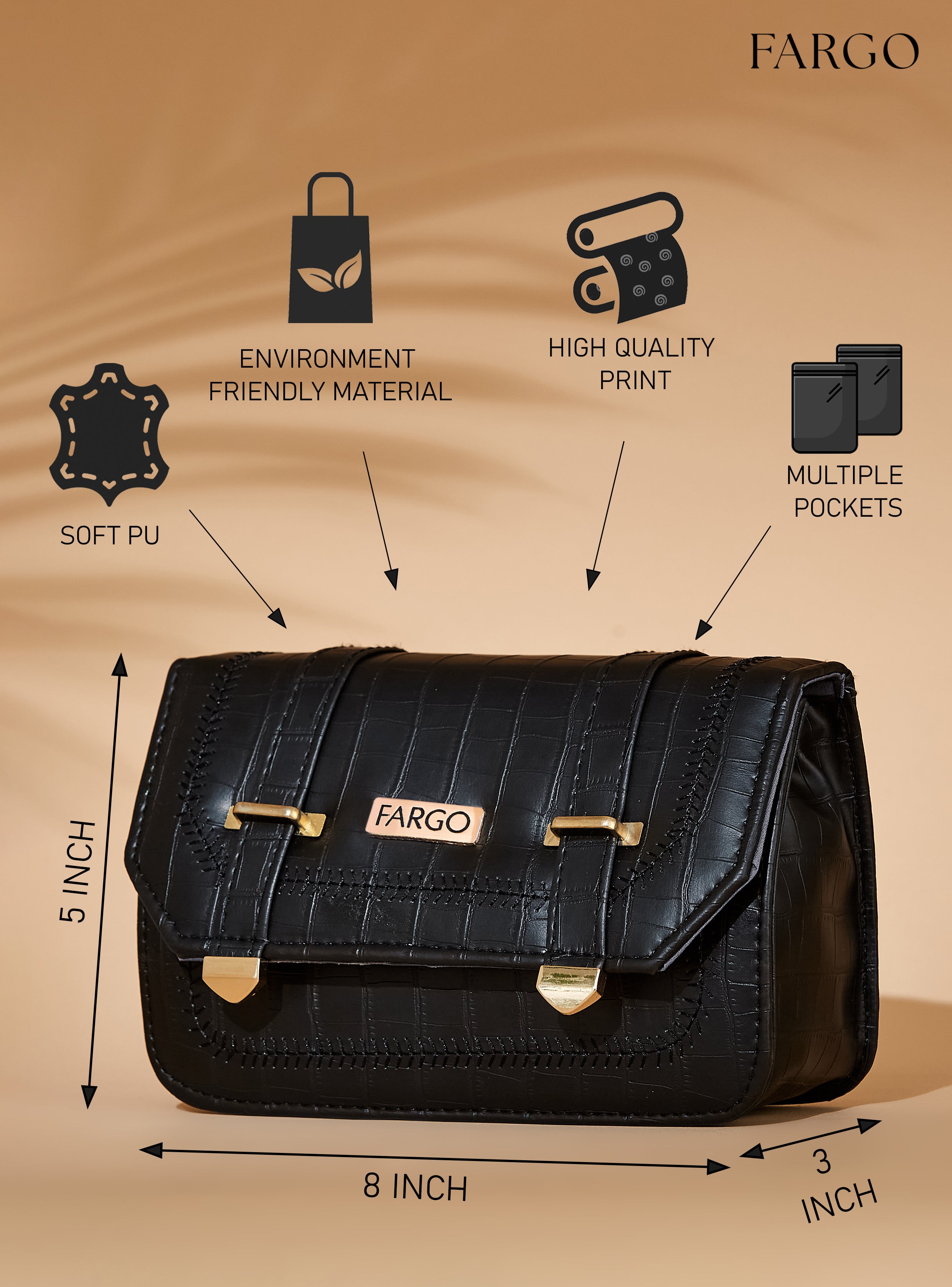 croco Vegan Leather Black Women's crossbody bag