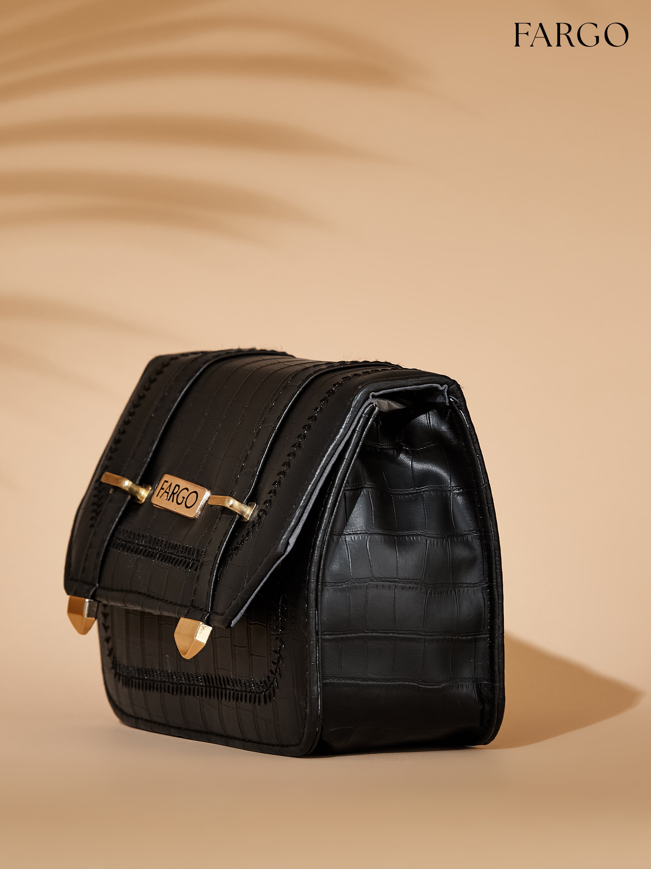 croco Vegan Leather Black Women's crossbody bag