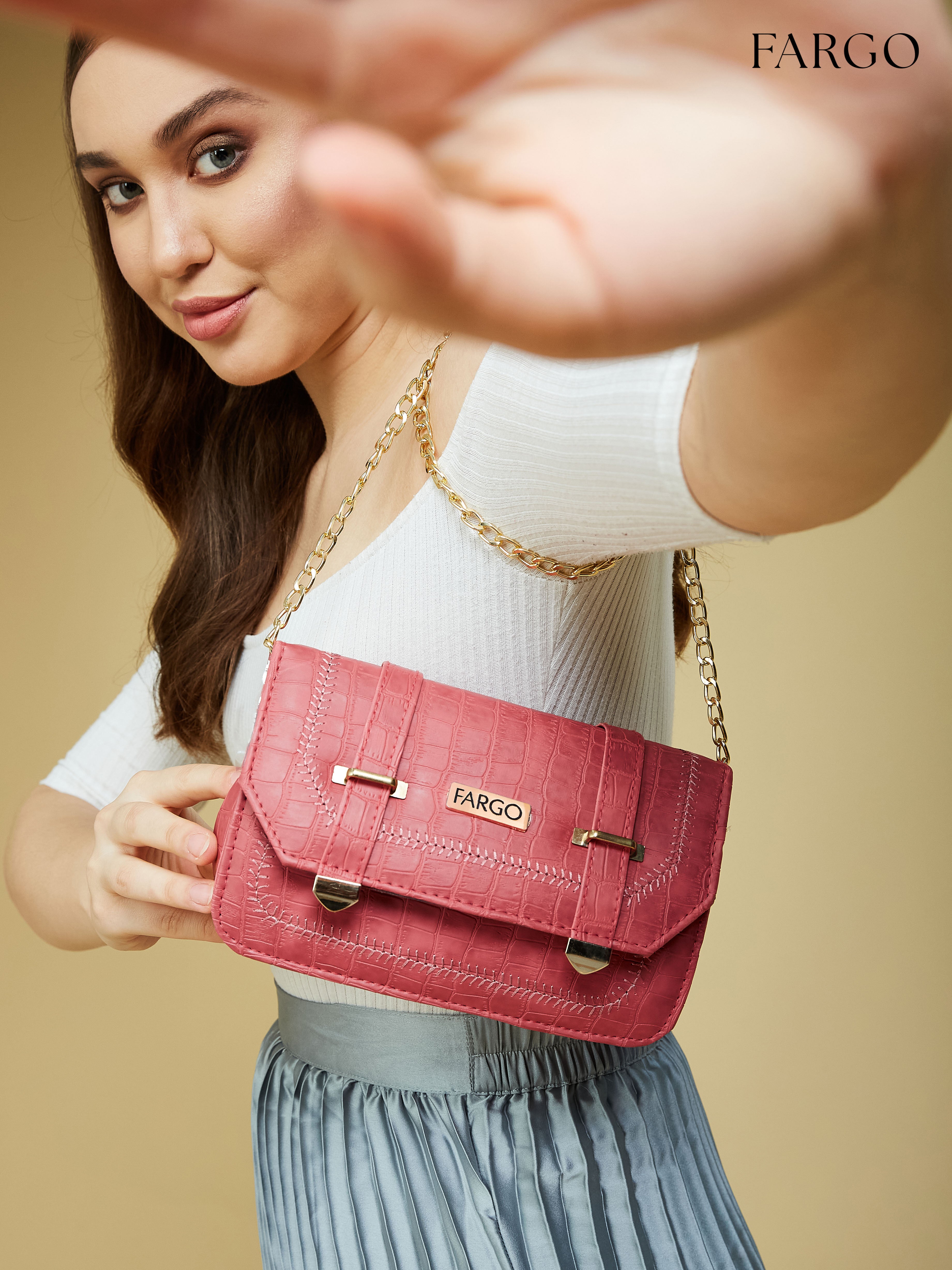 croco Vegan Leather Pink Women's Crossbody