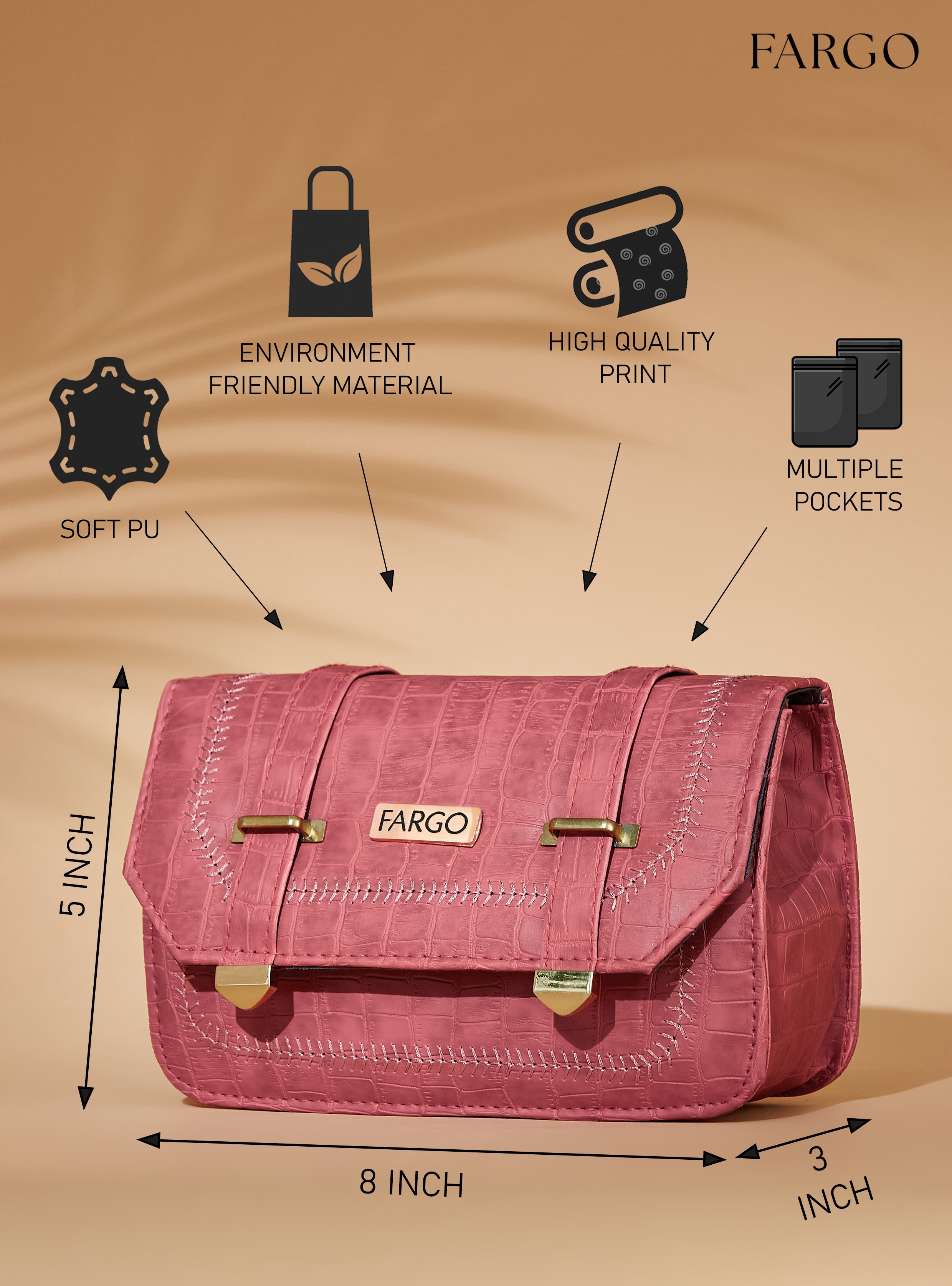 croco Vegan Leather Pink Women's Crossbody