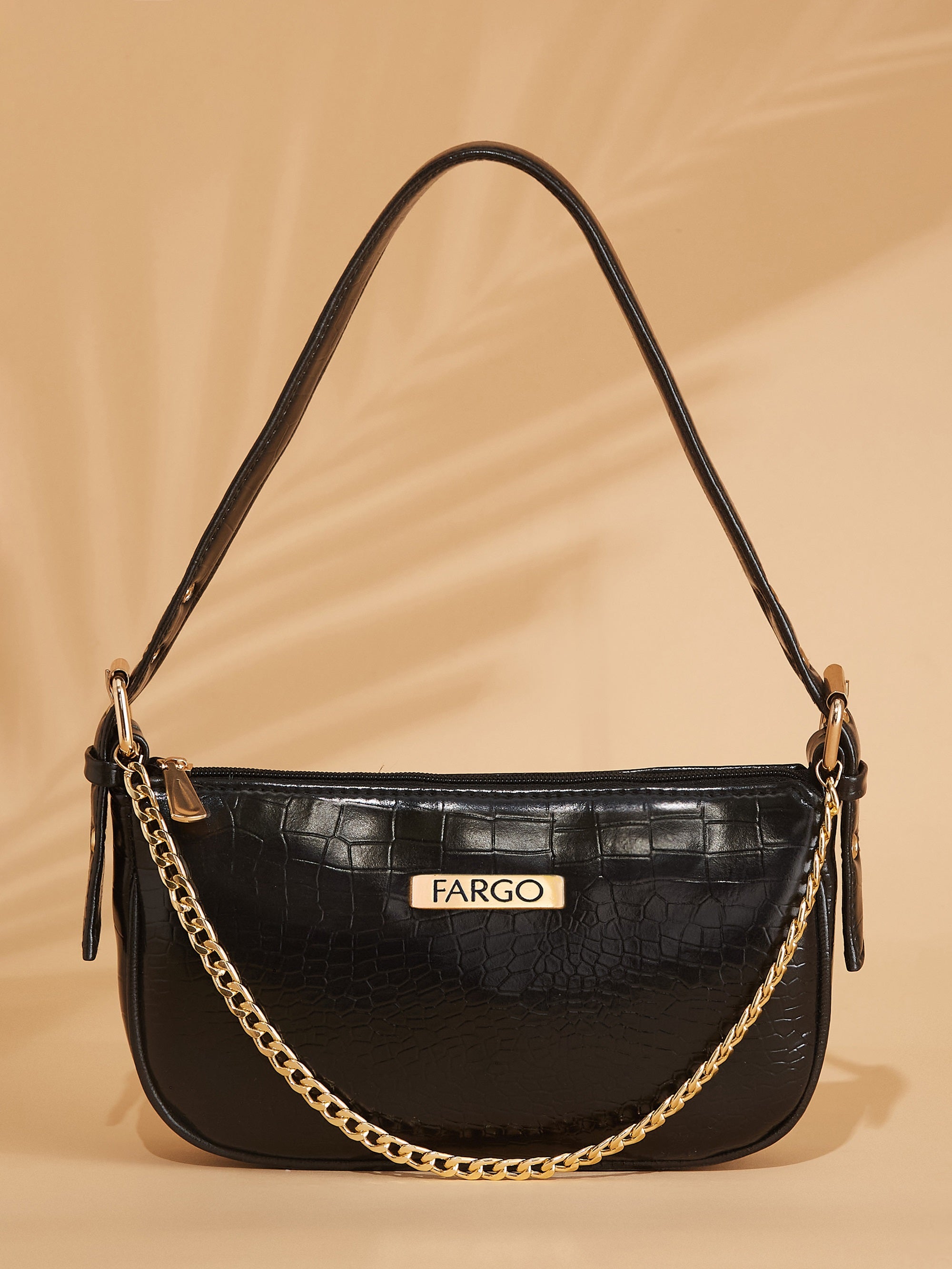 croco vegan leather black women's shoulder bag