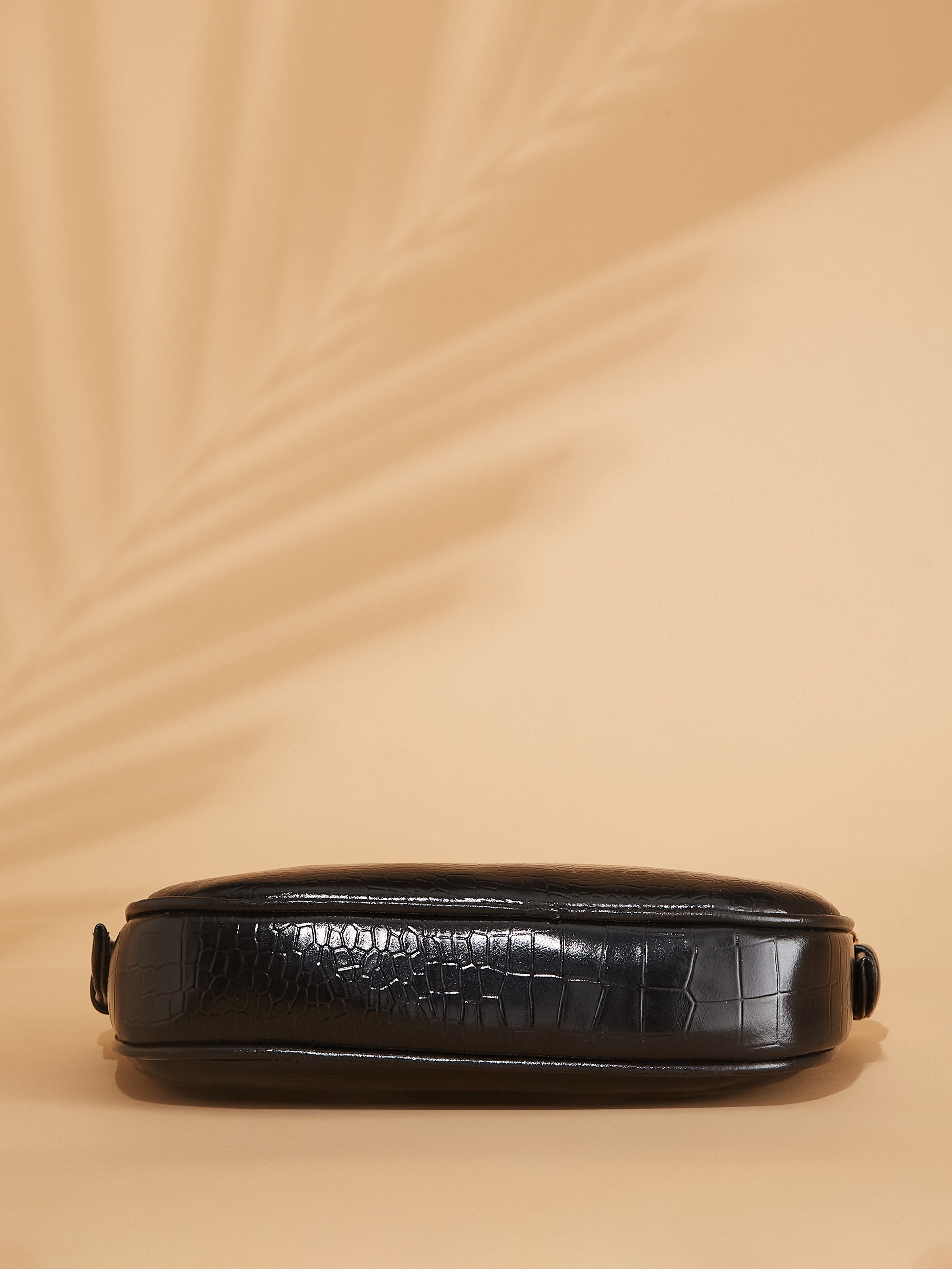 croco vegan leather black women's shoulder bag