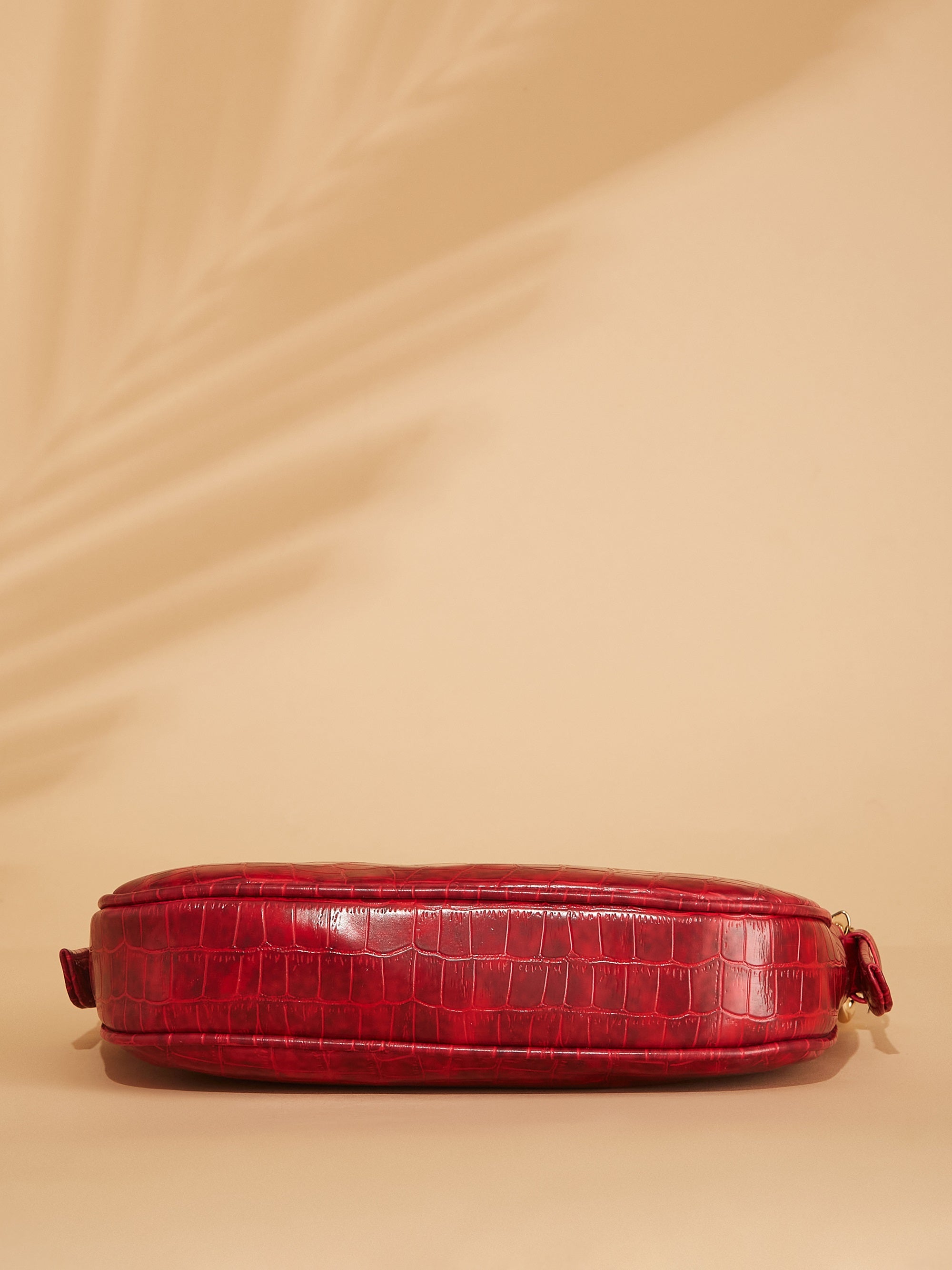 croco vegan leather maroon women's shoulder bag