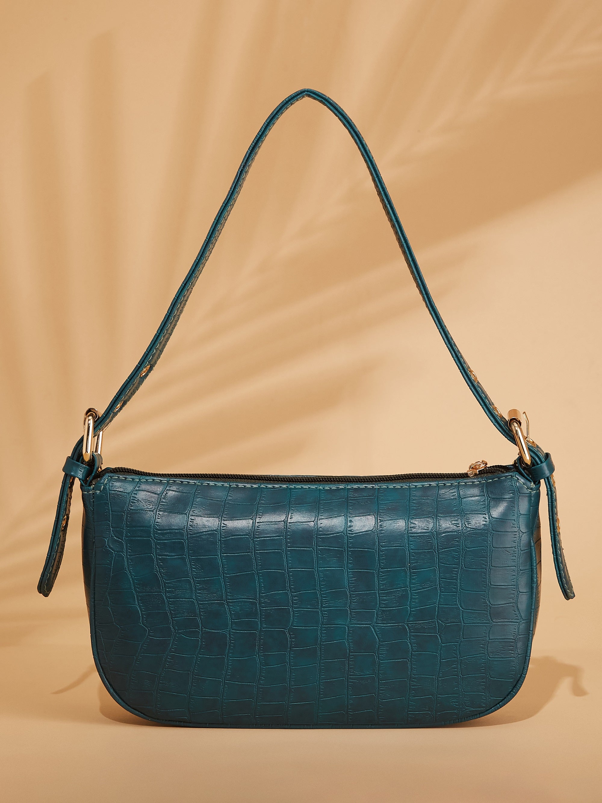croco Vegan Leather blue women's shoulder bag