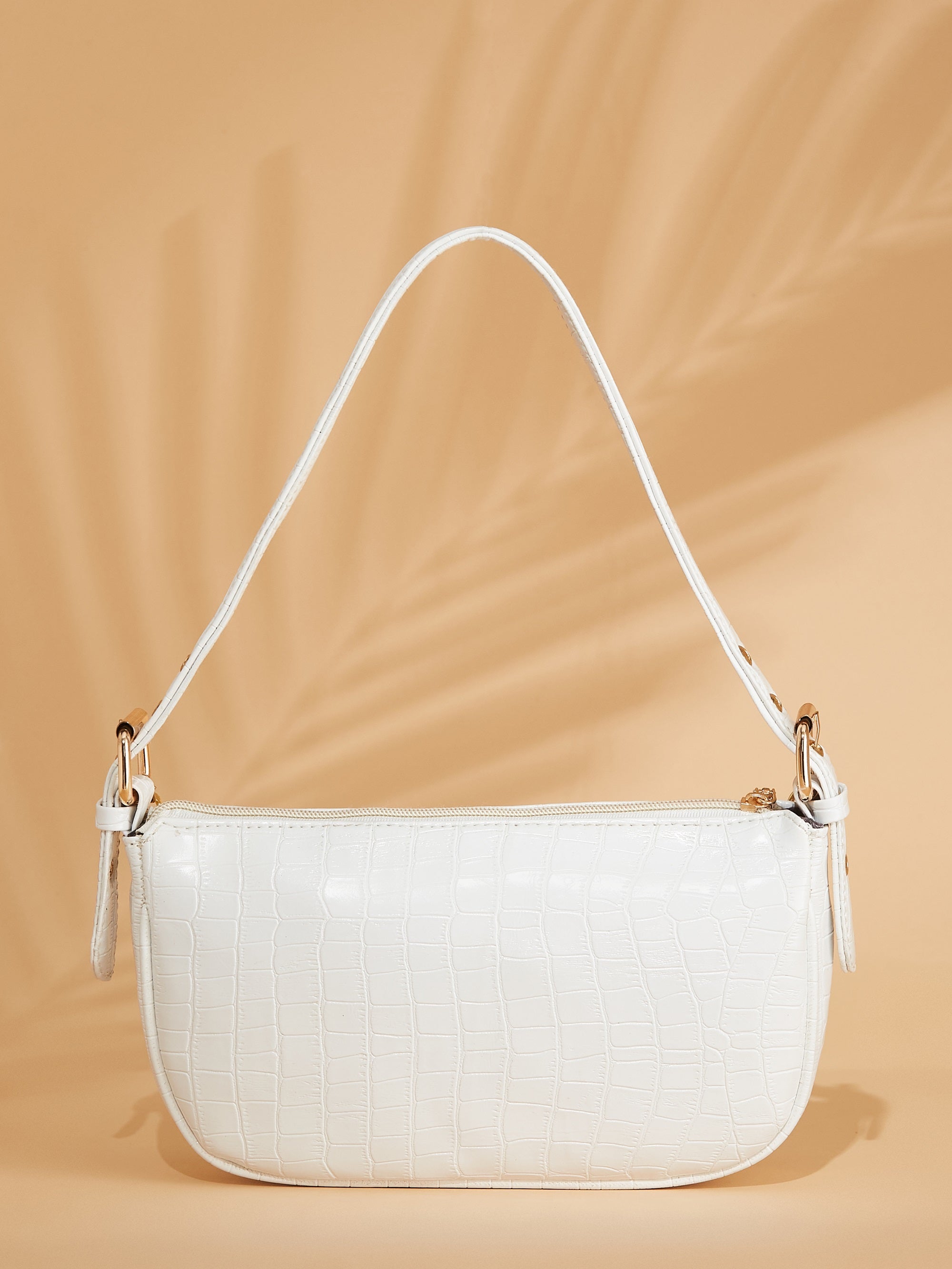 croco vegan leather white women's shoulder bag