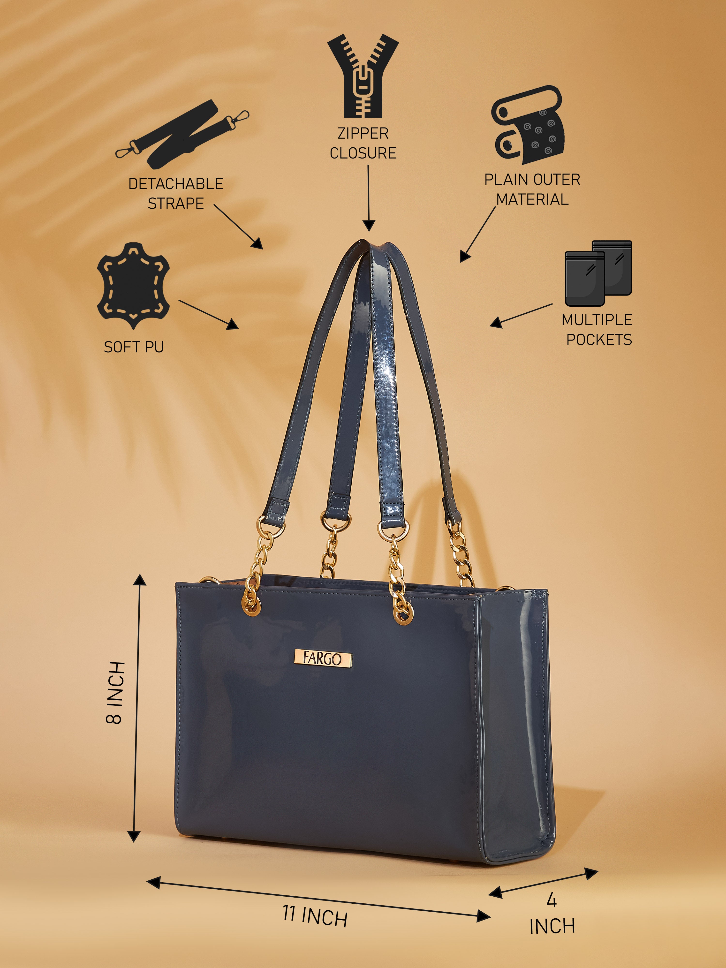 Vegan Leather Grey Women's Handbag
