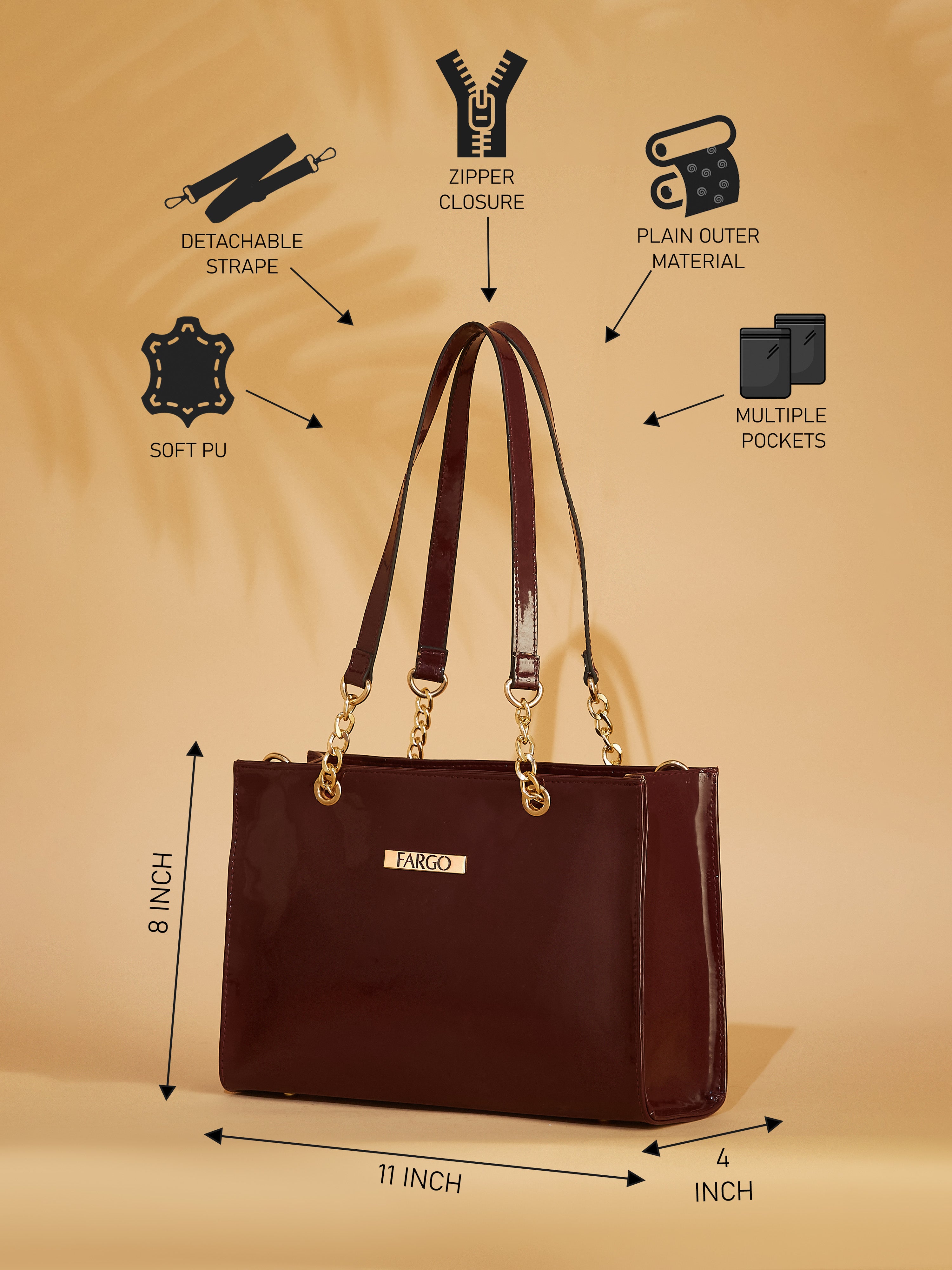 Vegan Leather Maroon Women's Handbag