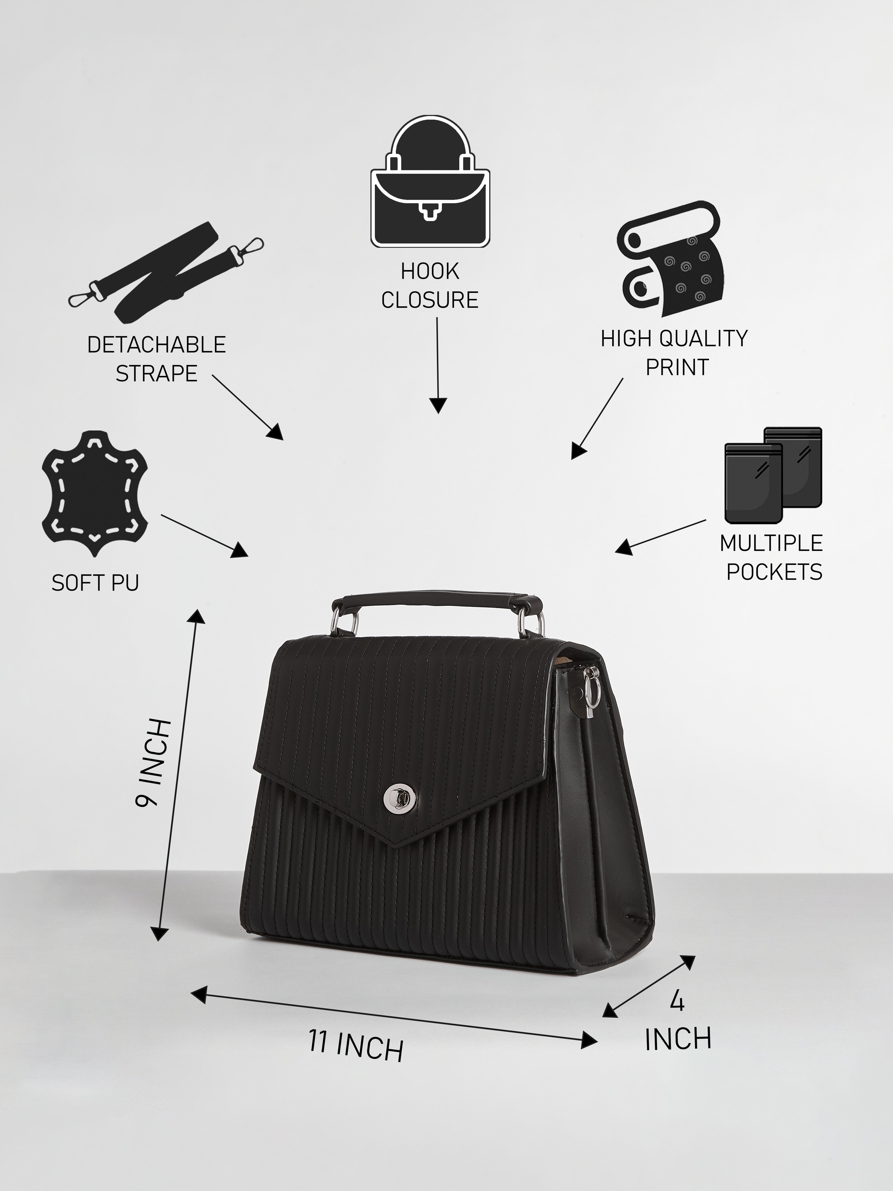 Fusion Vegan Leather Black Handbag