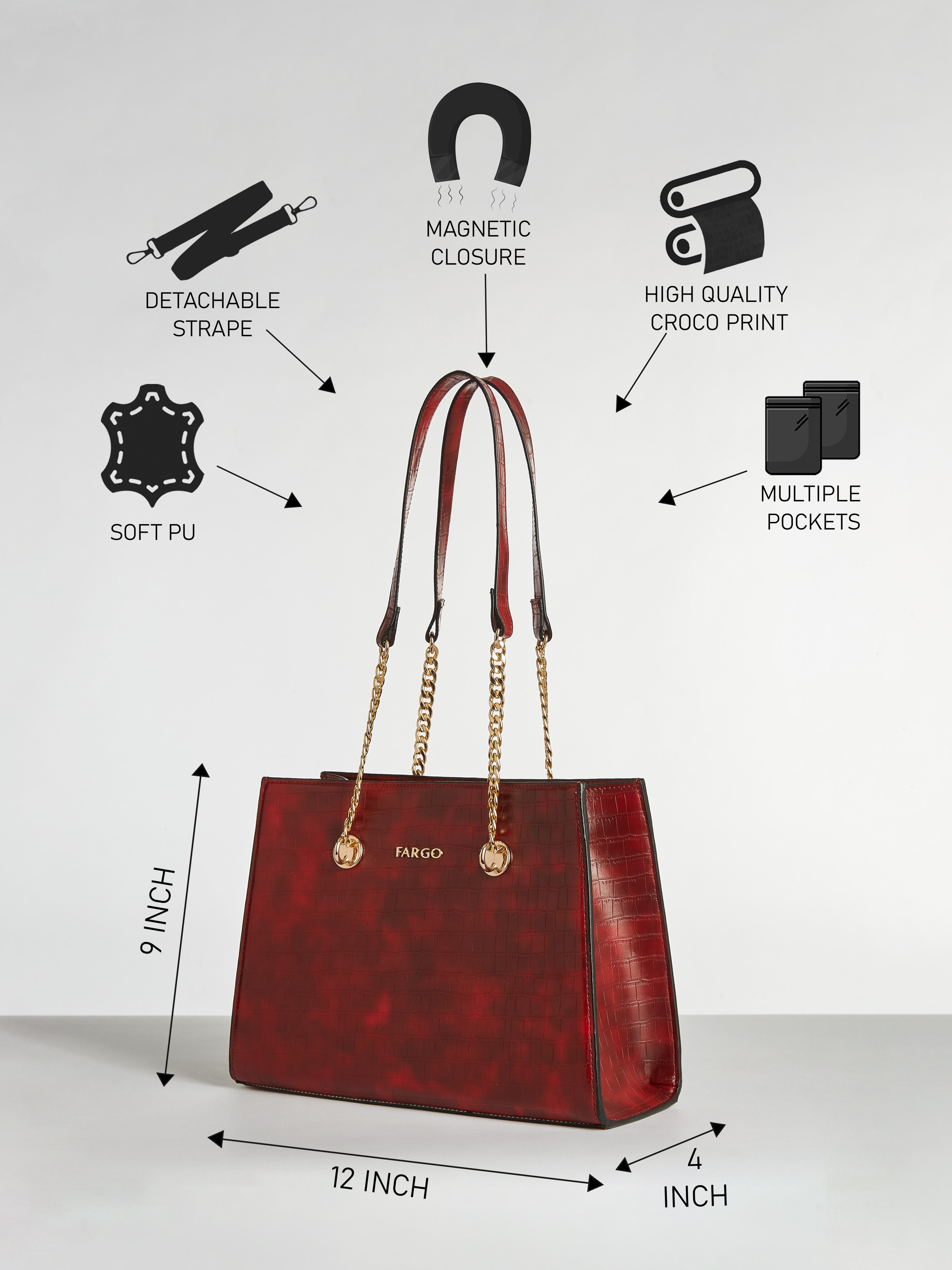 Elevate Maroon Handbag for Women
