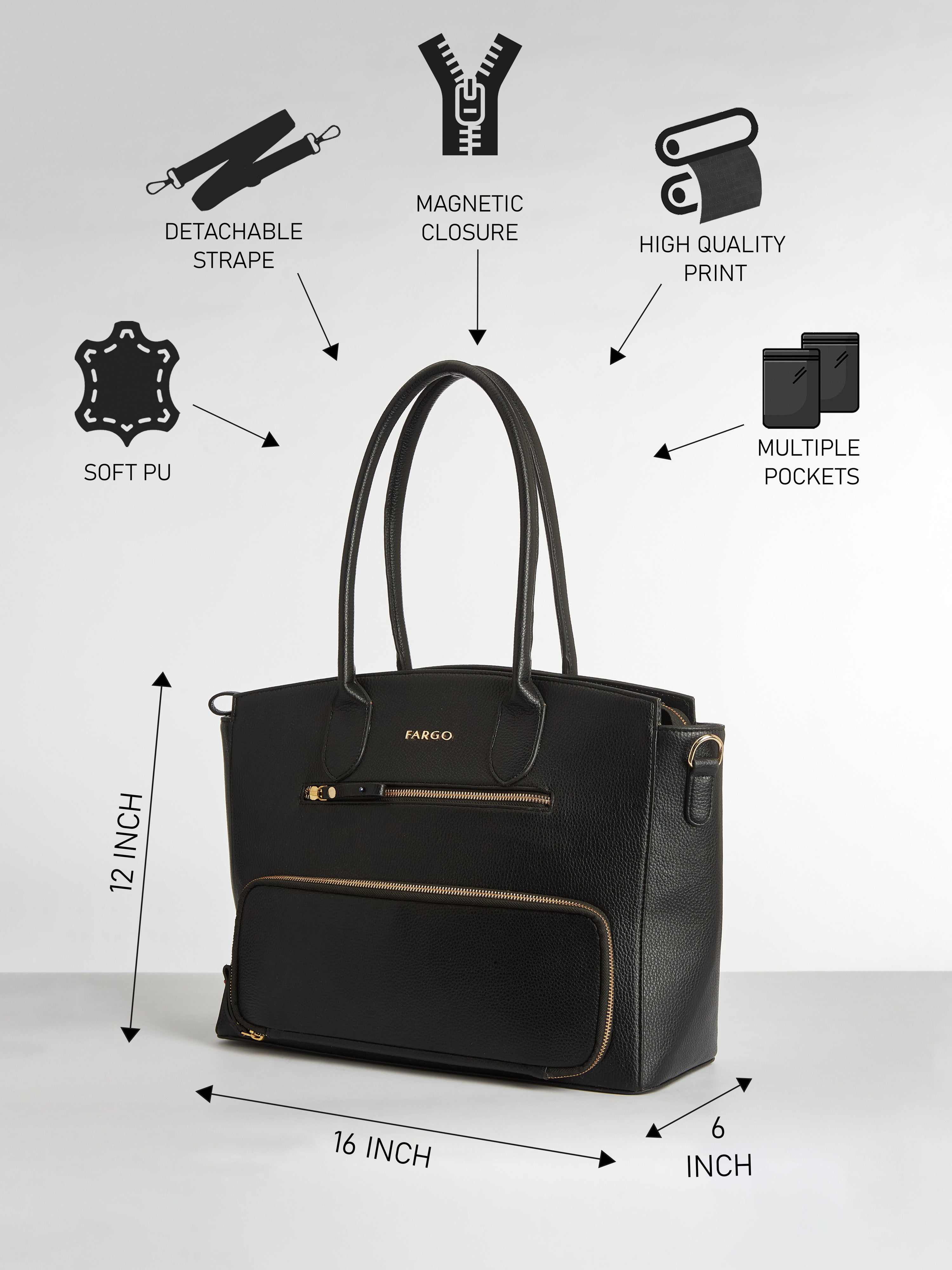 Ornate Black Tote Bag for Women