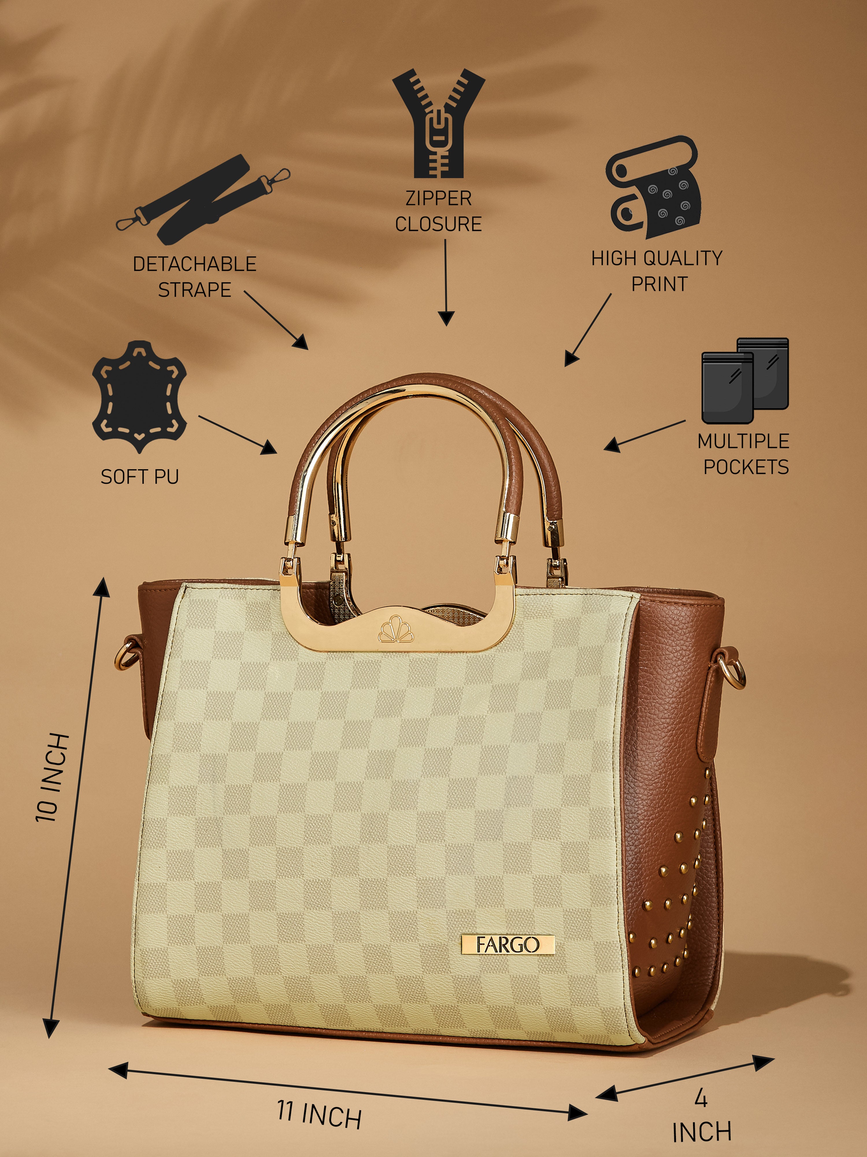 Vegan Leather Beige Women's Handbag