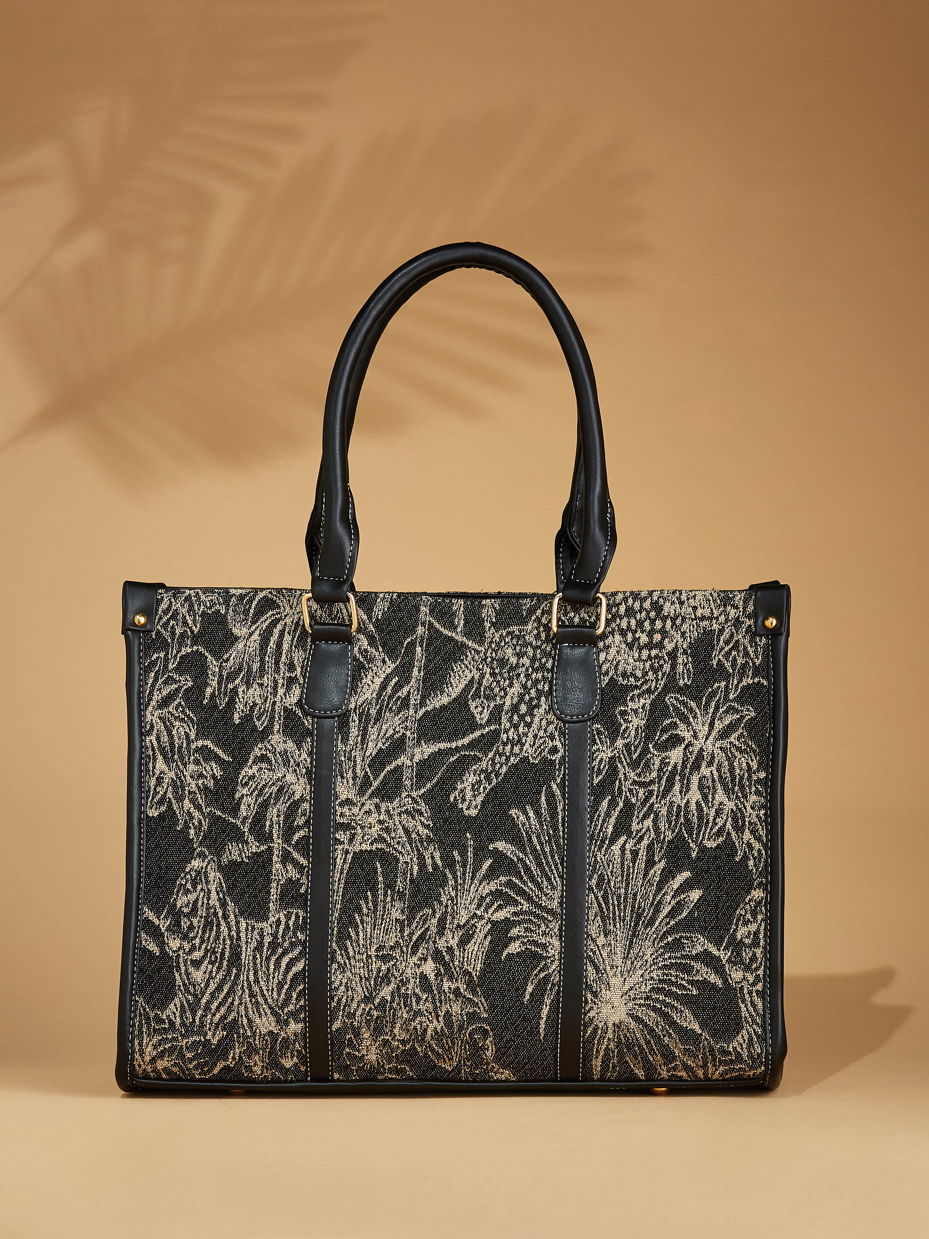 Canvas & Vegan Leather Black Women's Tote
