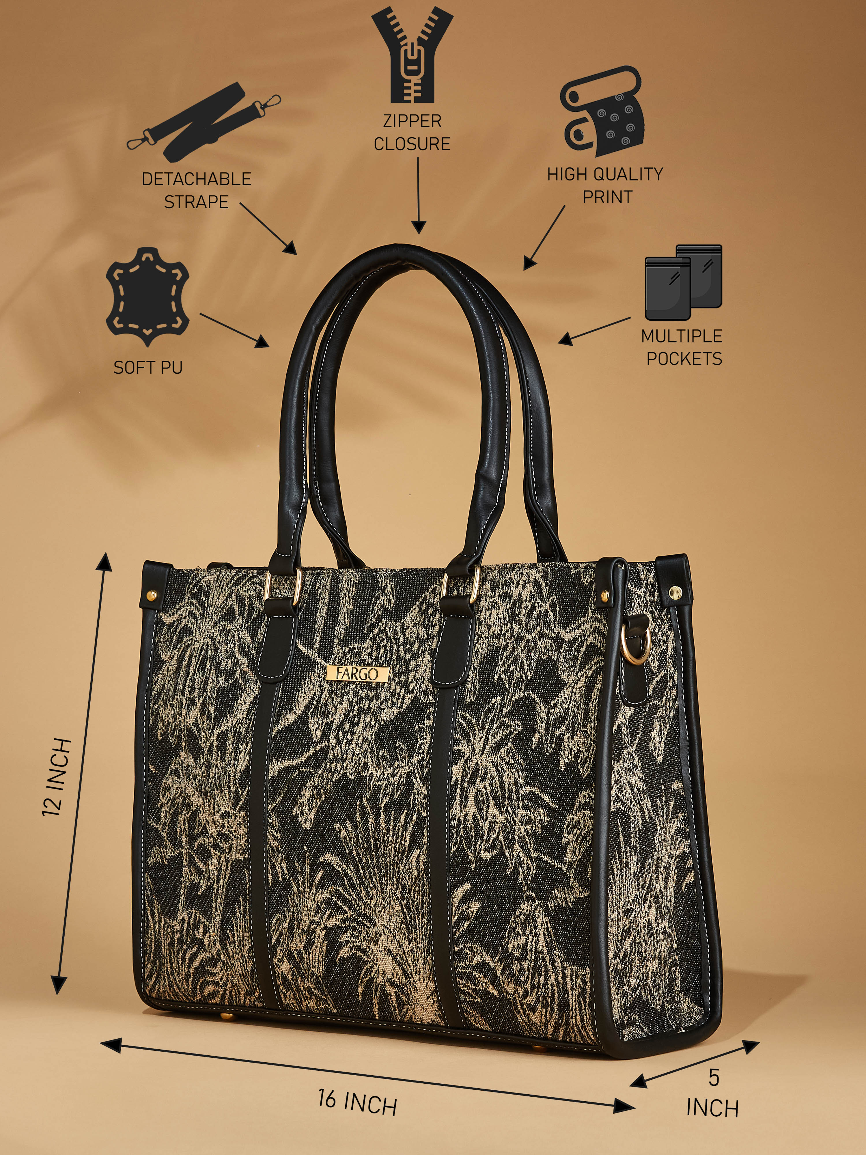 Canvas & Vegan Leather Black Women's Tote