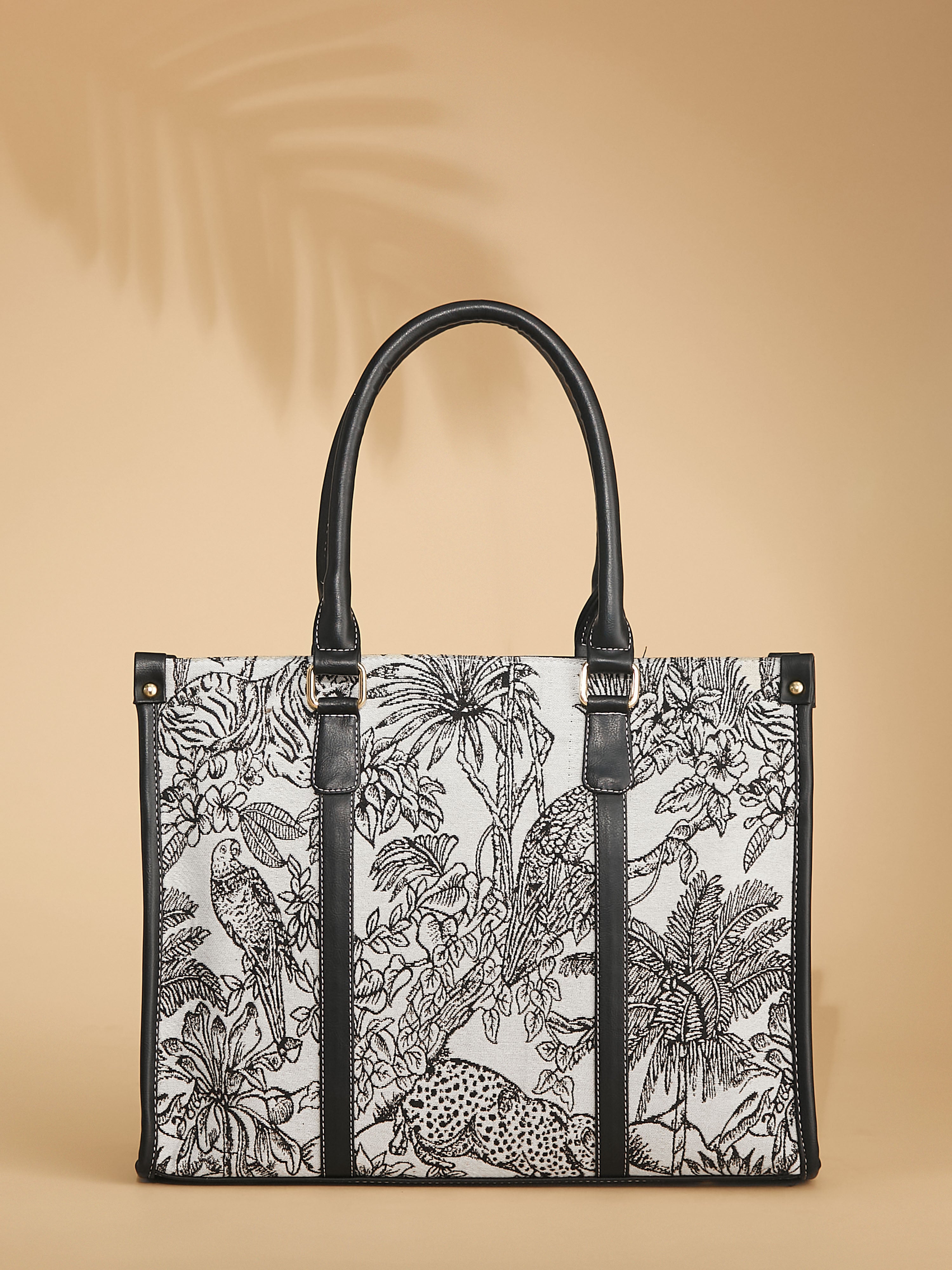 Canvas & Vegan Leather White Women's Tote
