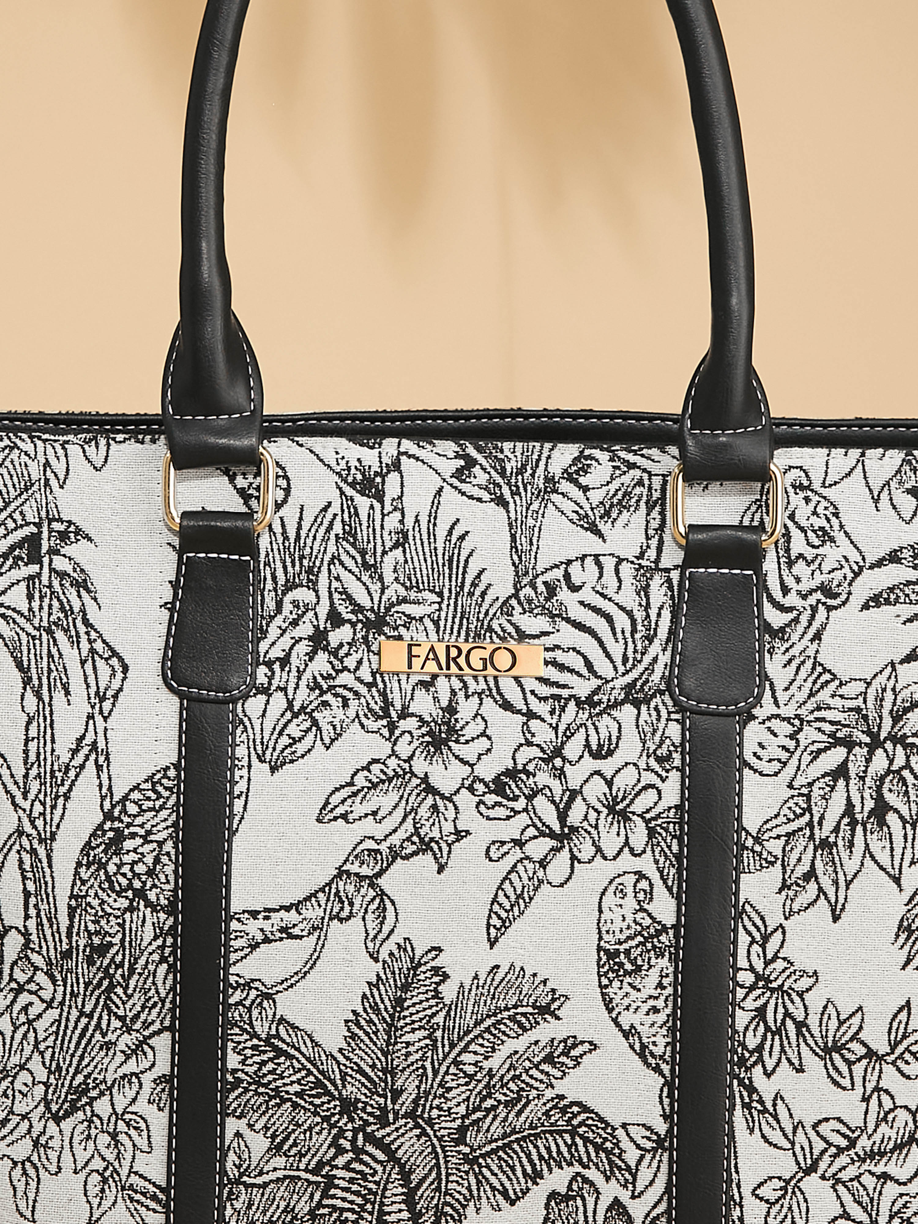 Canvas & Vegan Leather White Women's Tote
