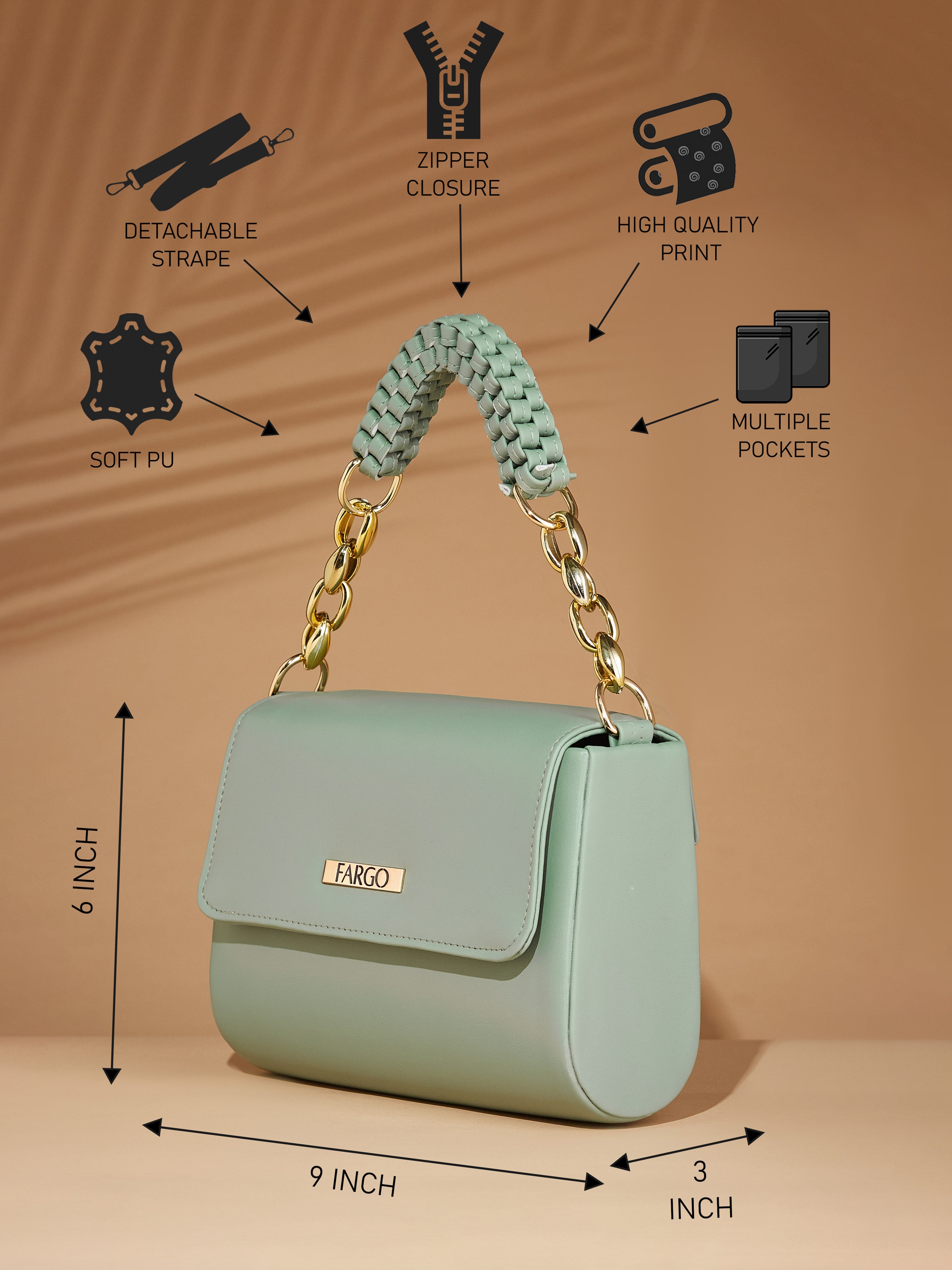 vegan leather green women's shoulder bag
