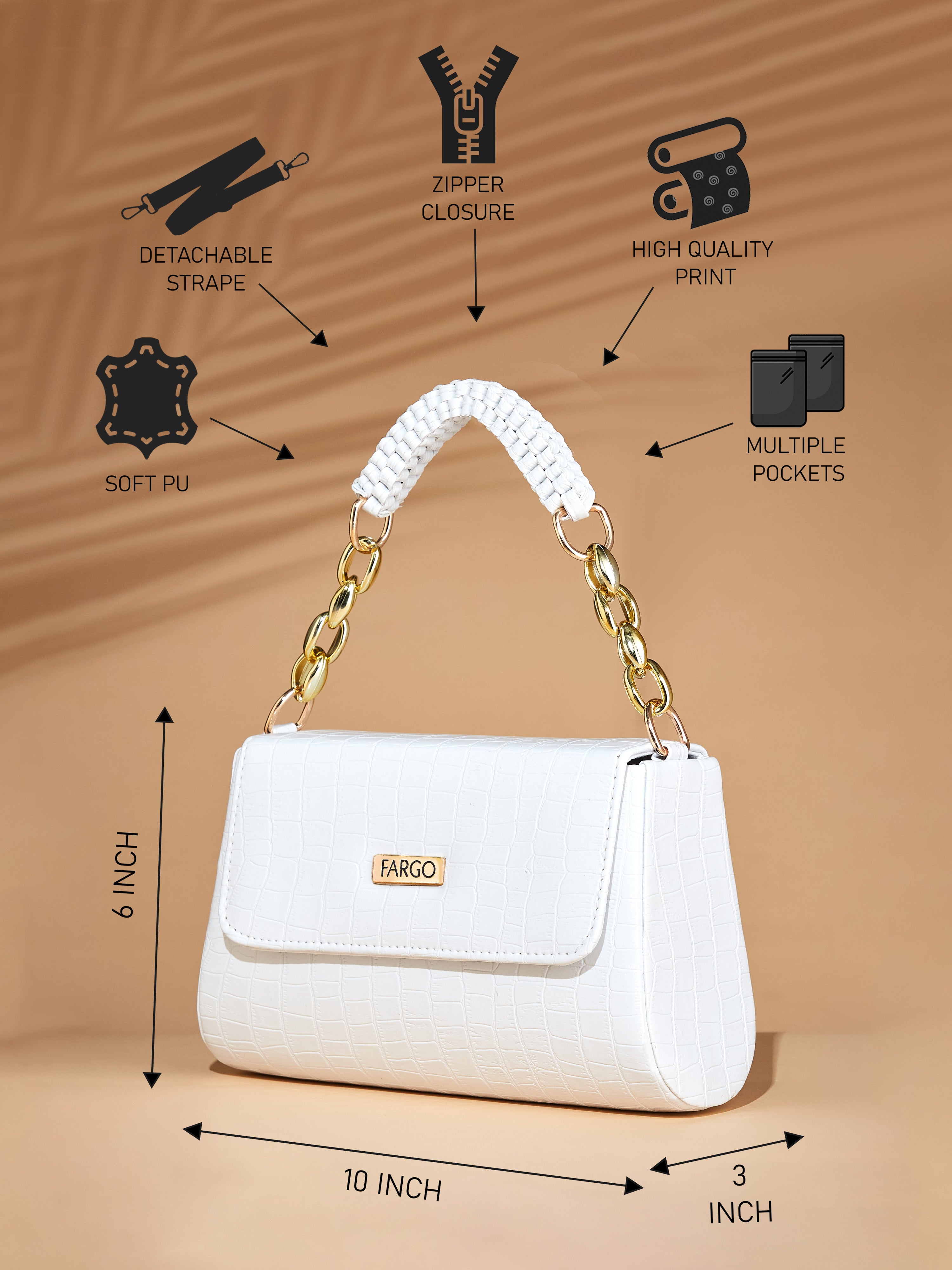 Vegan Leather Women's White Shoulder Bag