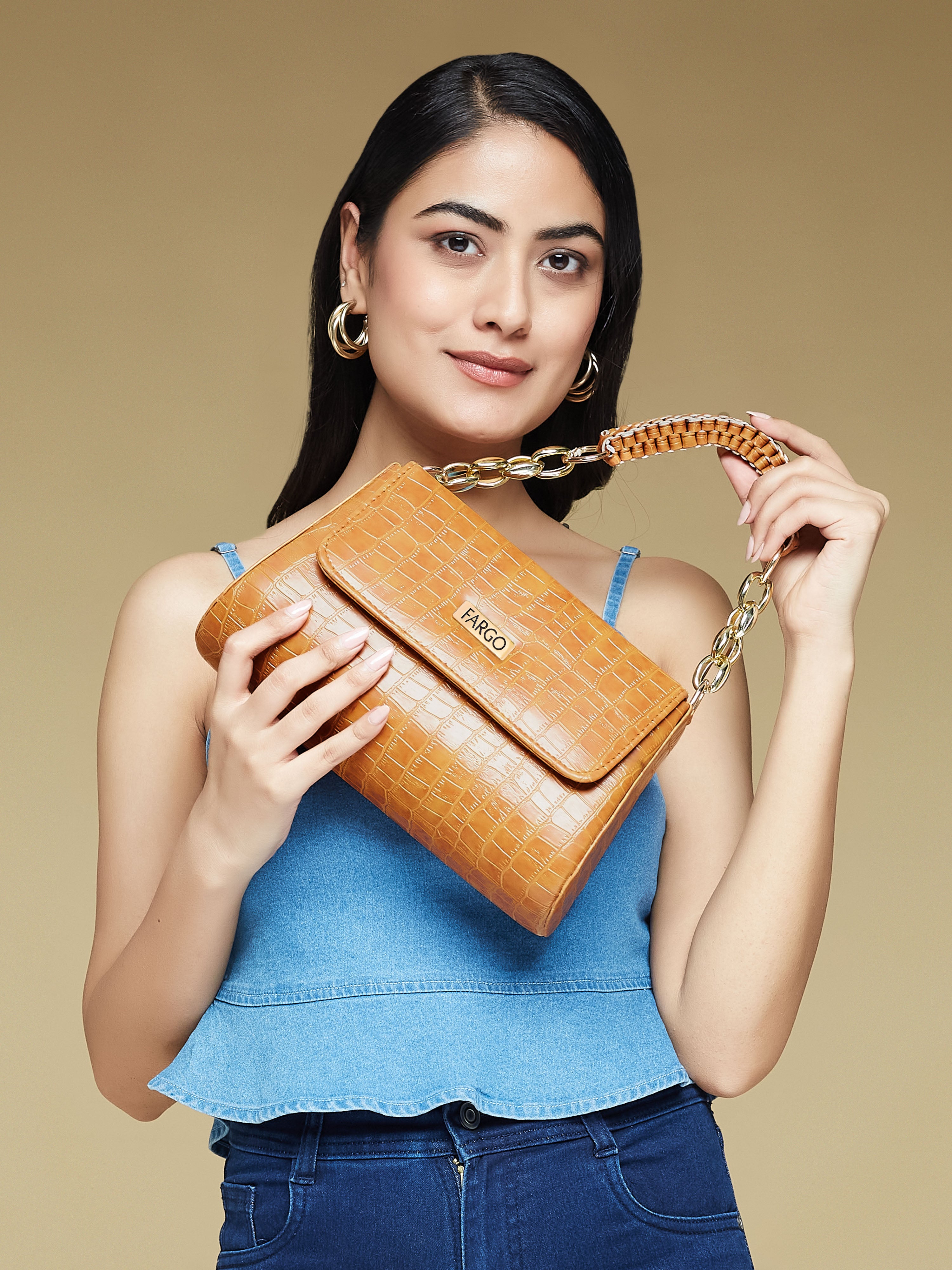 vegan leather yellow women's shoulder bag