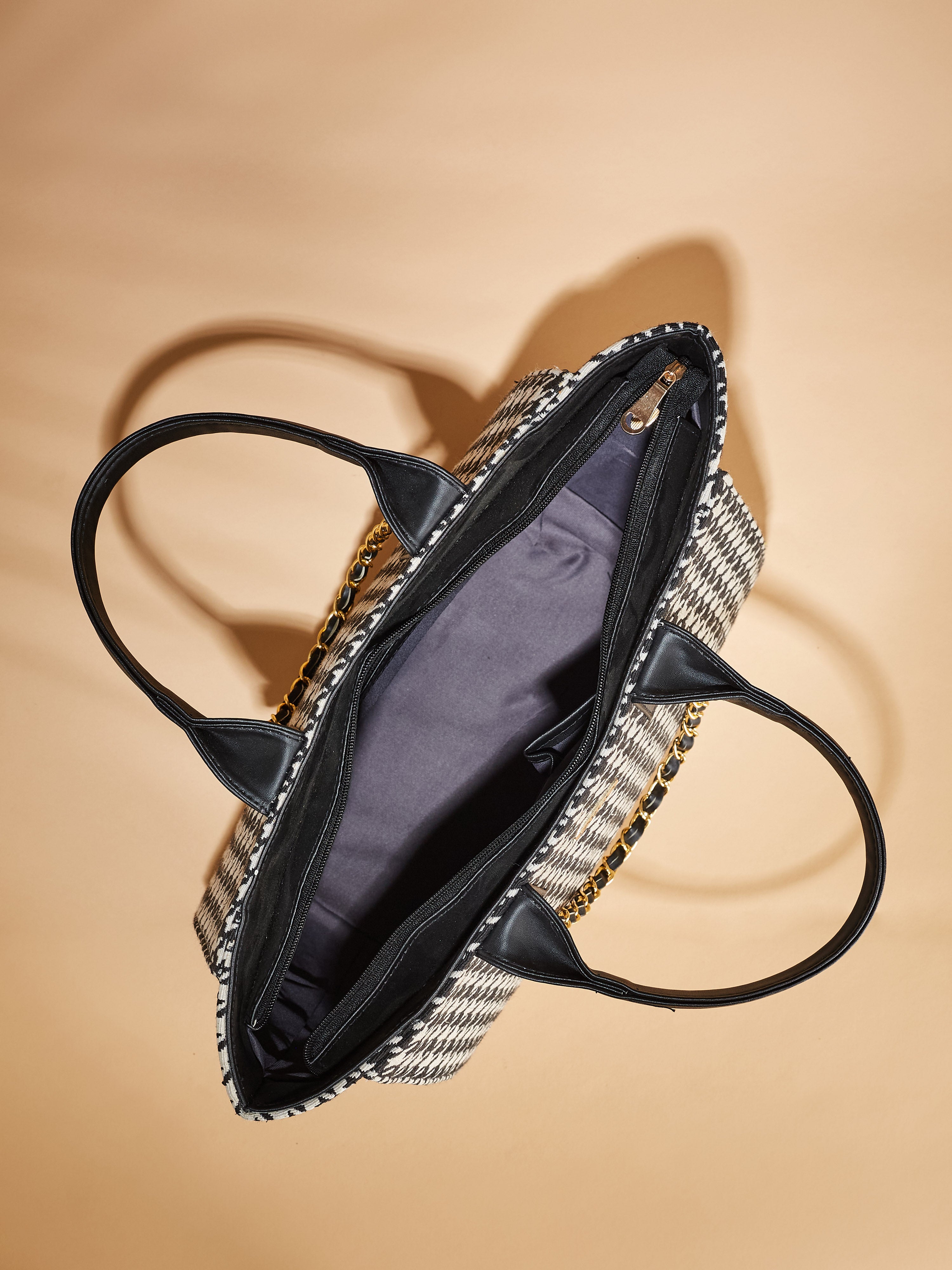 Canvas & Vegan Leather Black Women's Tote