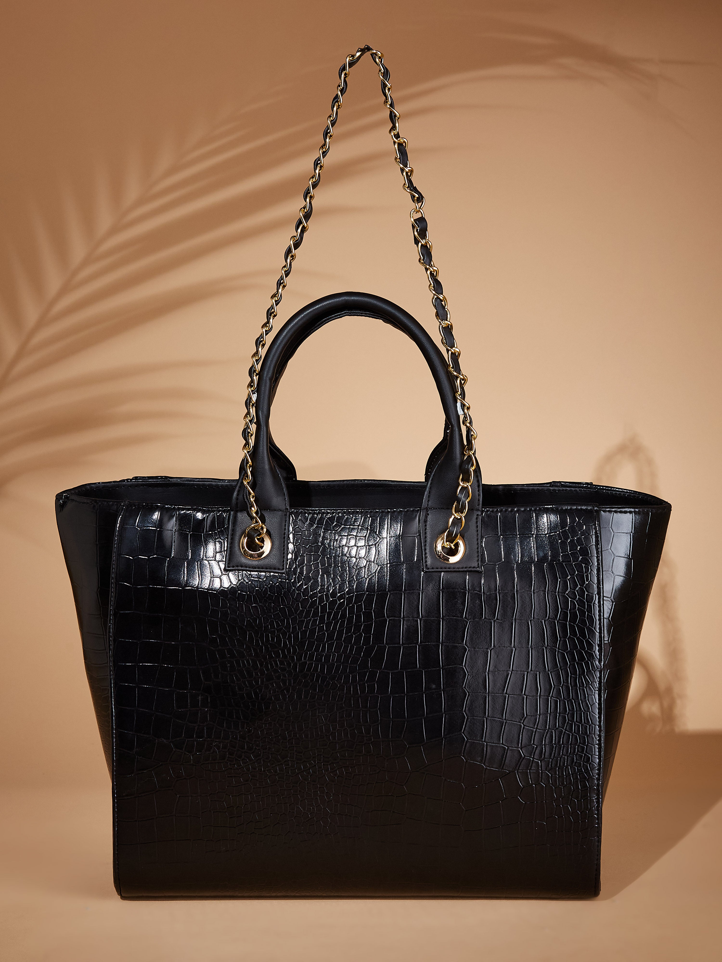 Croco vegan leather black women's tote