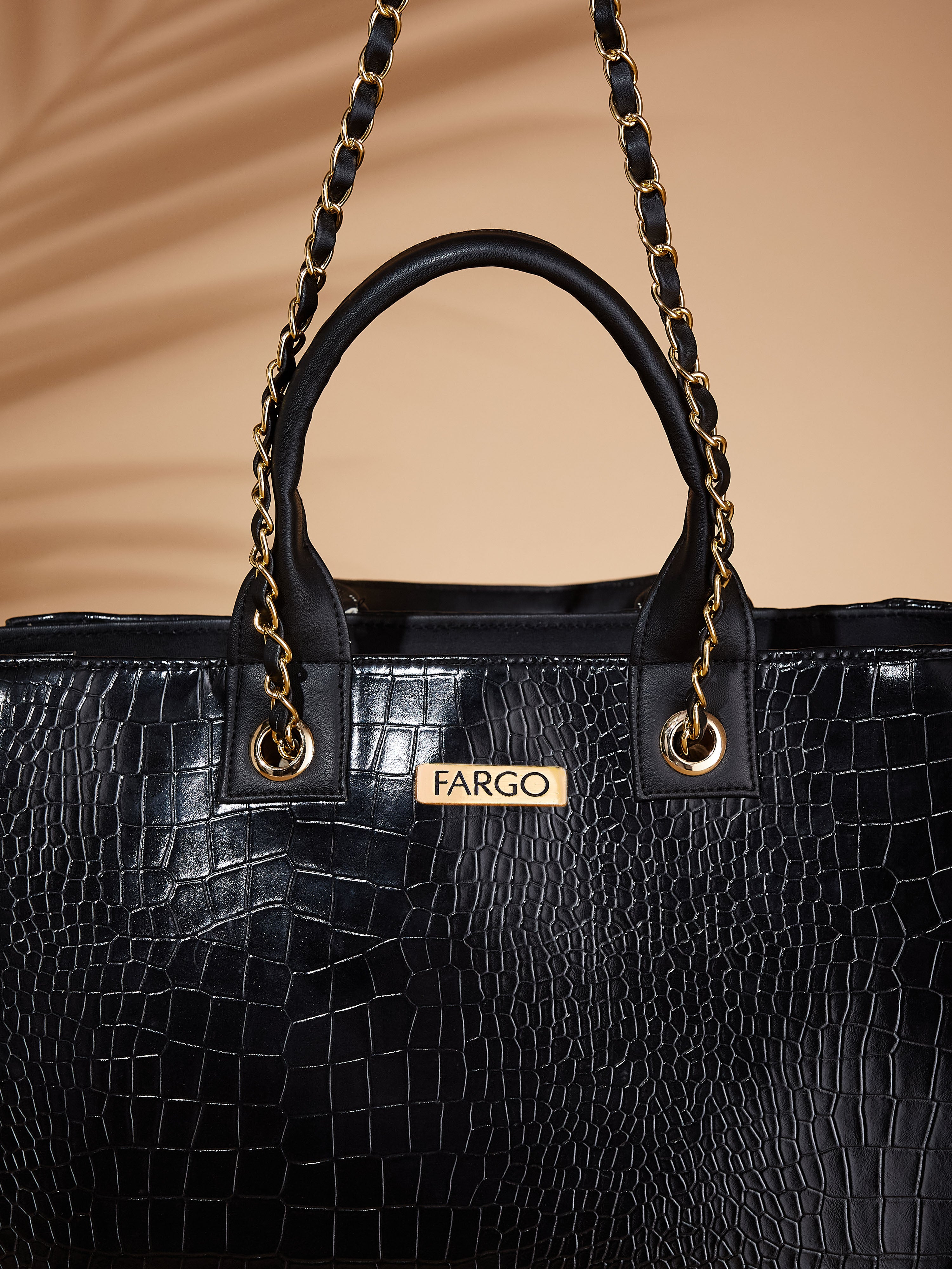Croco vegan leather black women's tote