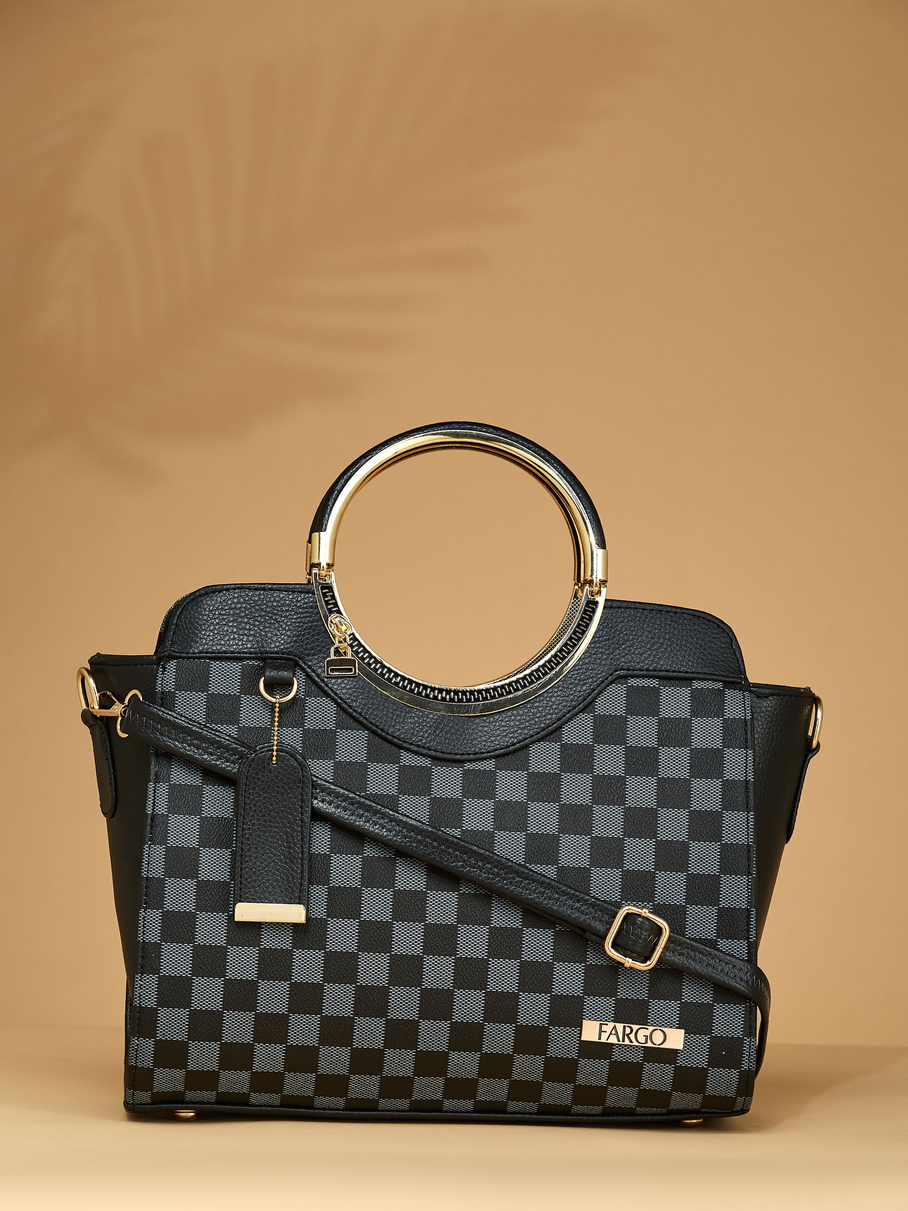 Checkered Vegan Leather Black Women's Handbag