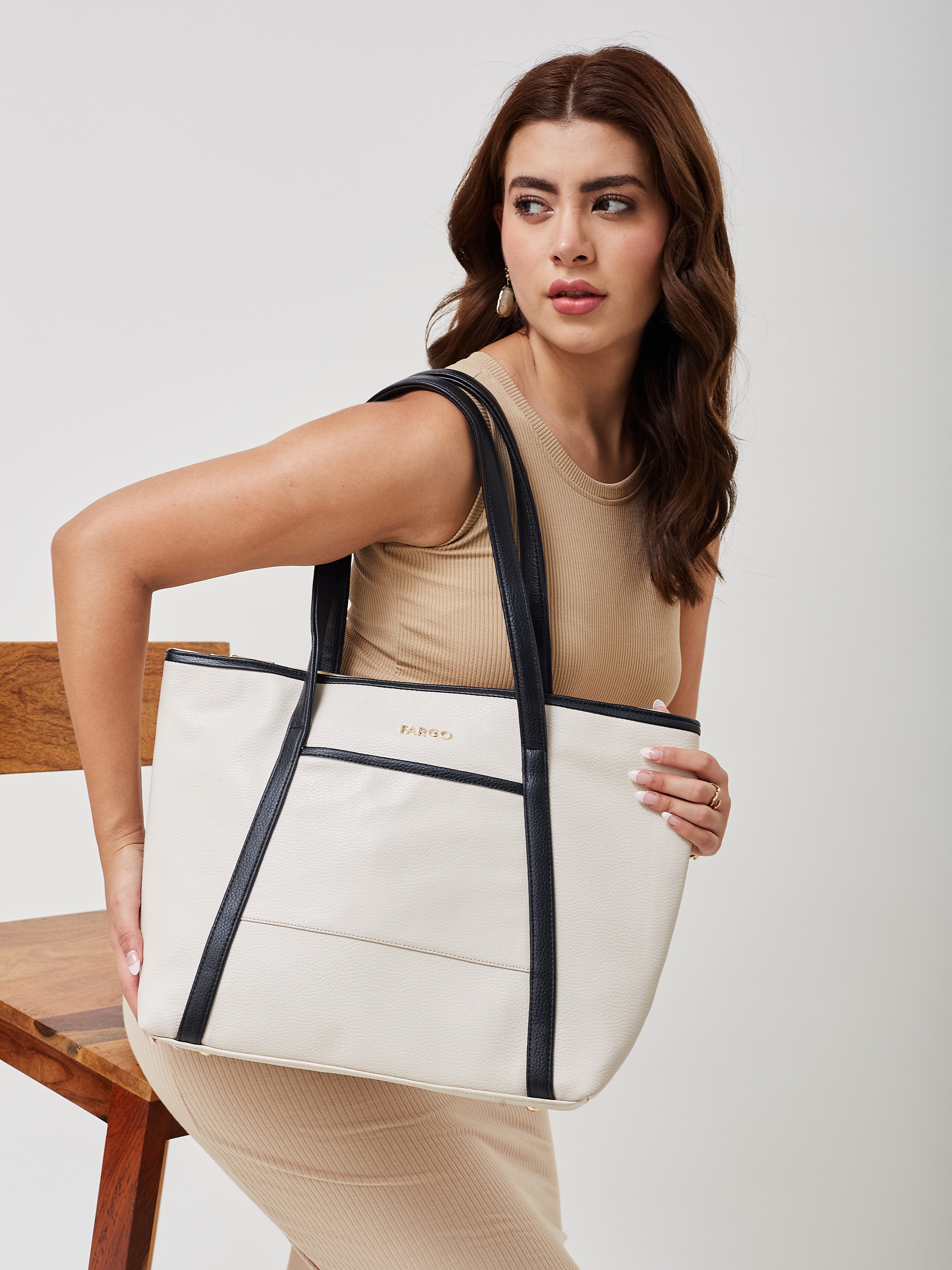 Axis Ivory-Black Tote for Women